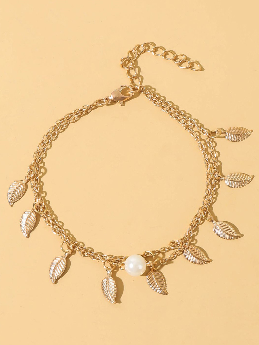 

VAGHBHATT Gold-Plated Pearls Single Anklet