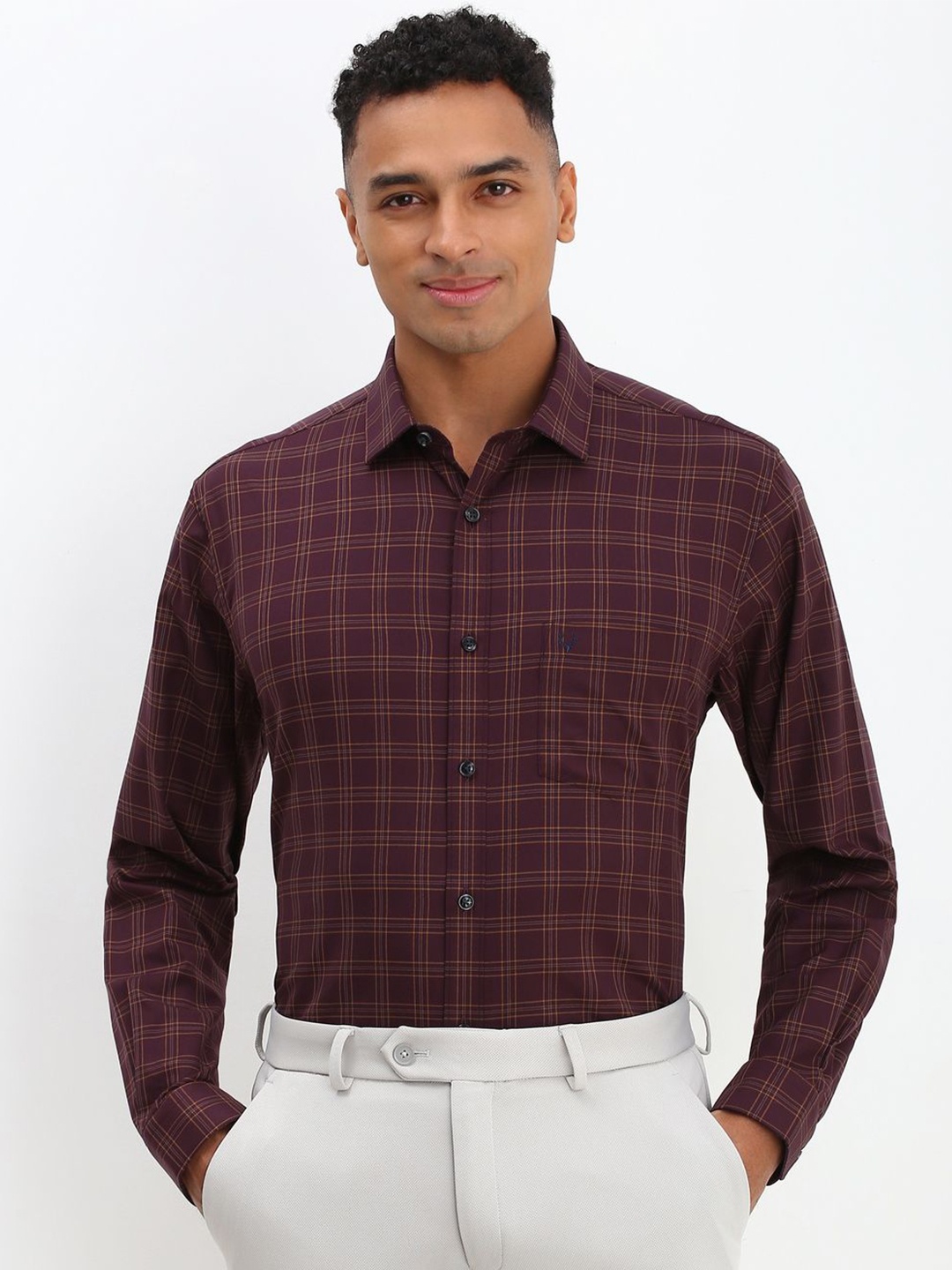 

Allen Solly Men Slim Fit Opaque Checked Formal Shirt, Maroon