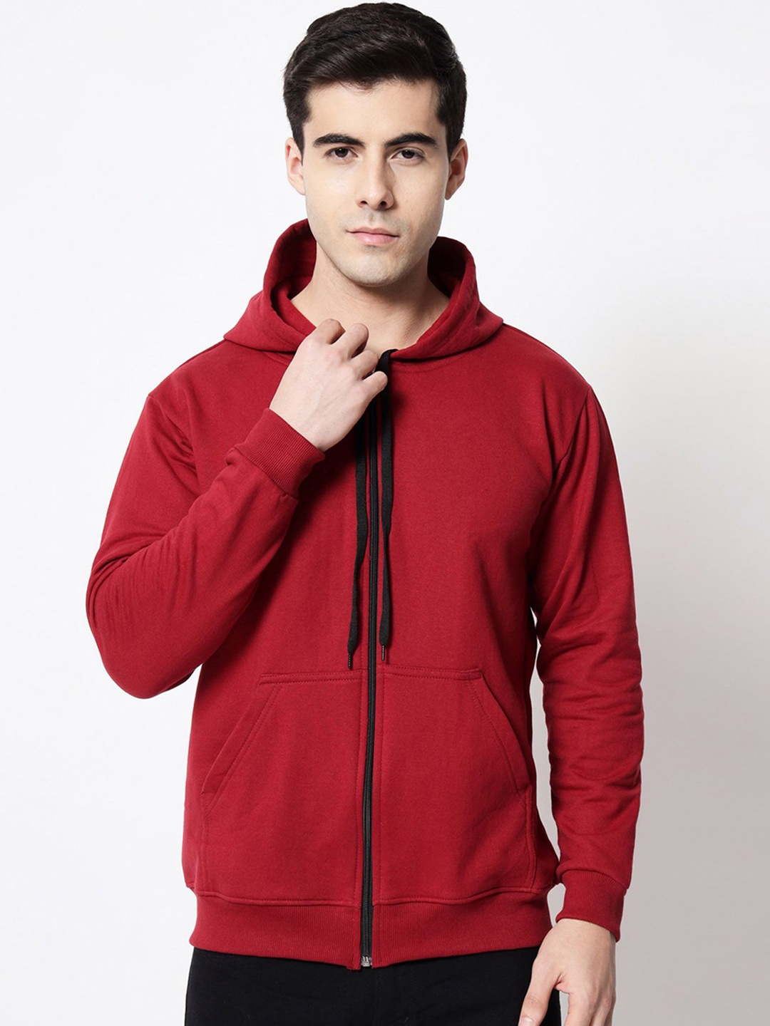 

SLOWLORIS Men Solid Hooded Sweatshirt, Maroon