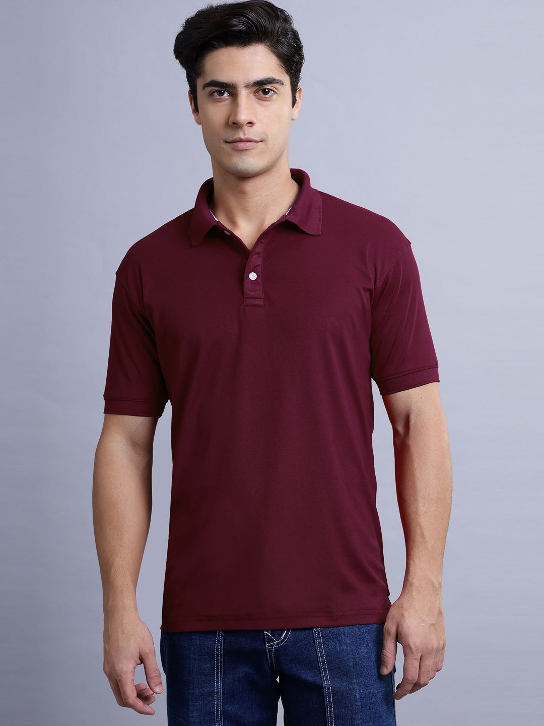 

N AND J Men Polo Collar Pockets T-shirt, Maroon