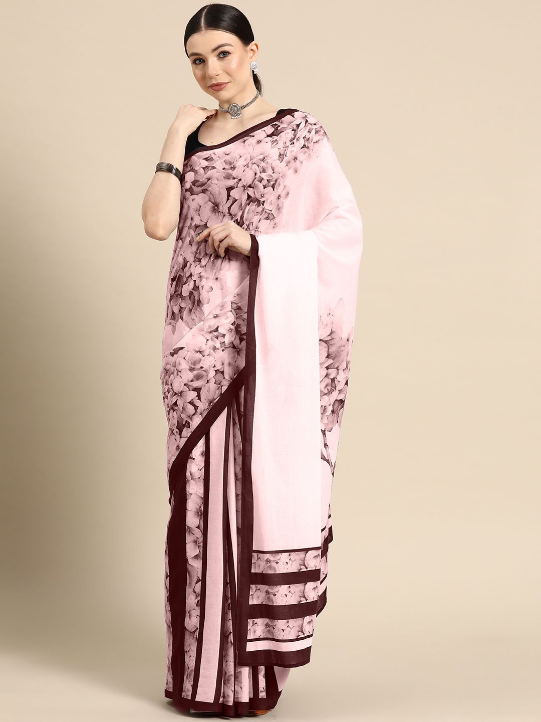 

BUTA BUTI Floral Printed Pure Cotton Saree, Mauve