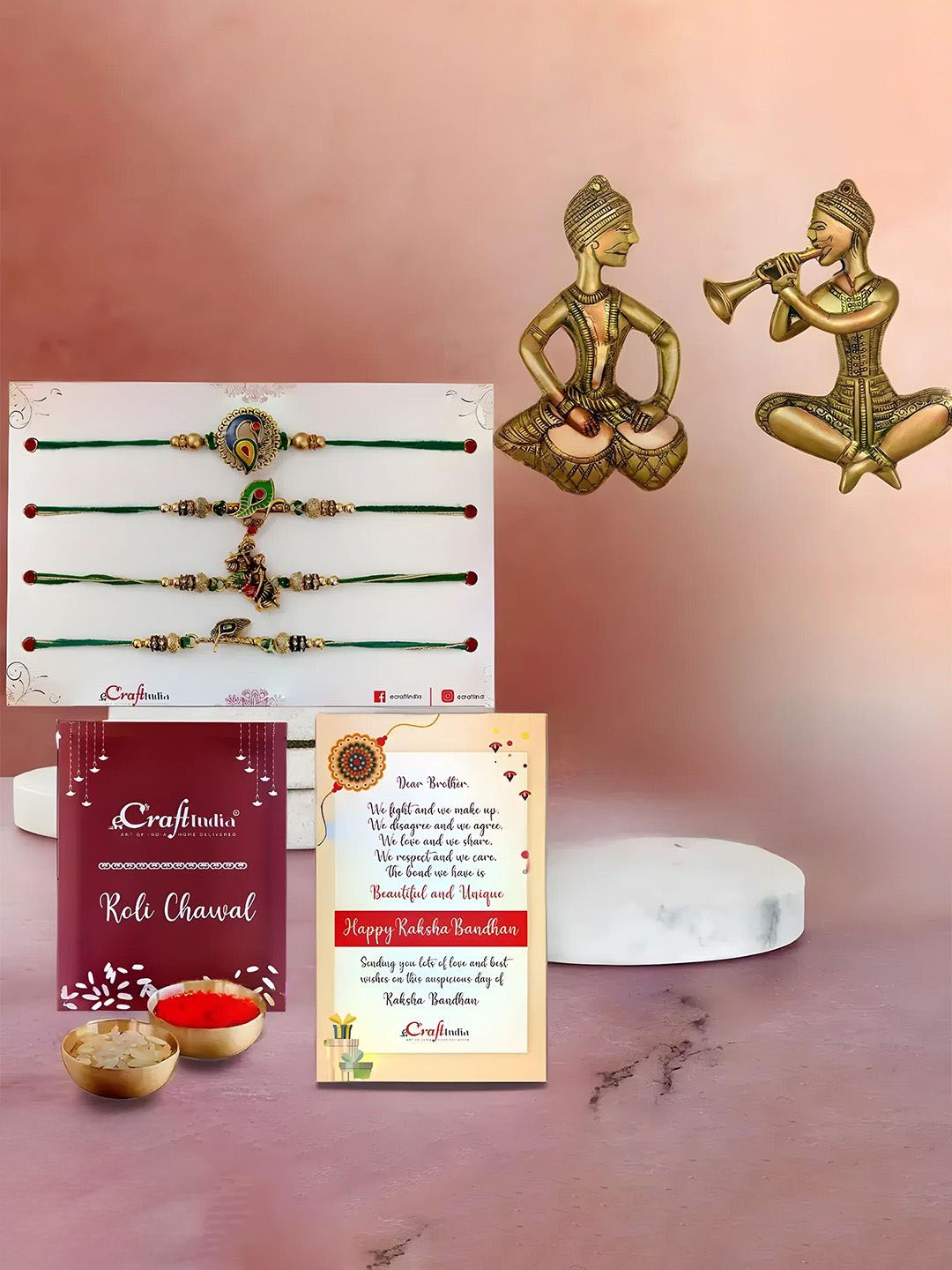 

eCraftIndia Set Of 6 Rakhi With Wall Hanging Gift Set, Gold