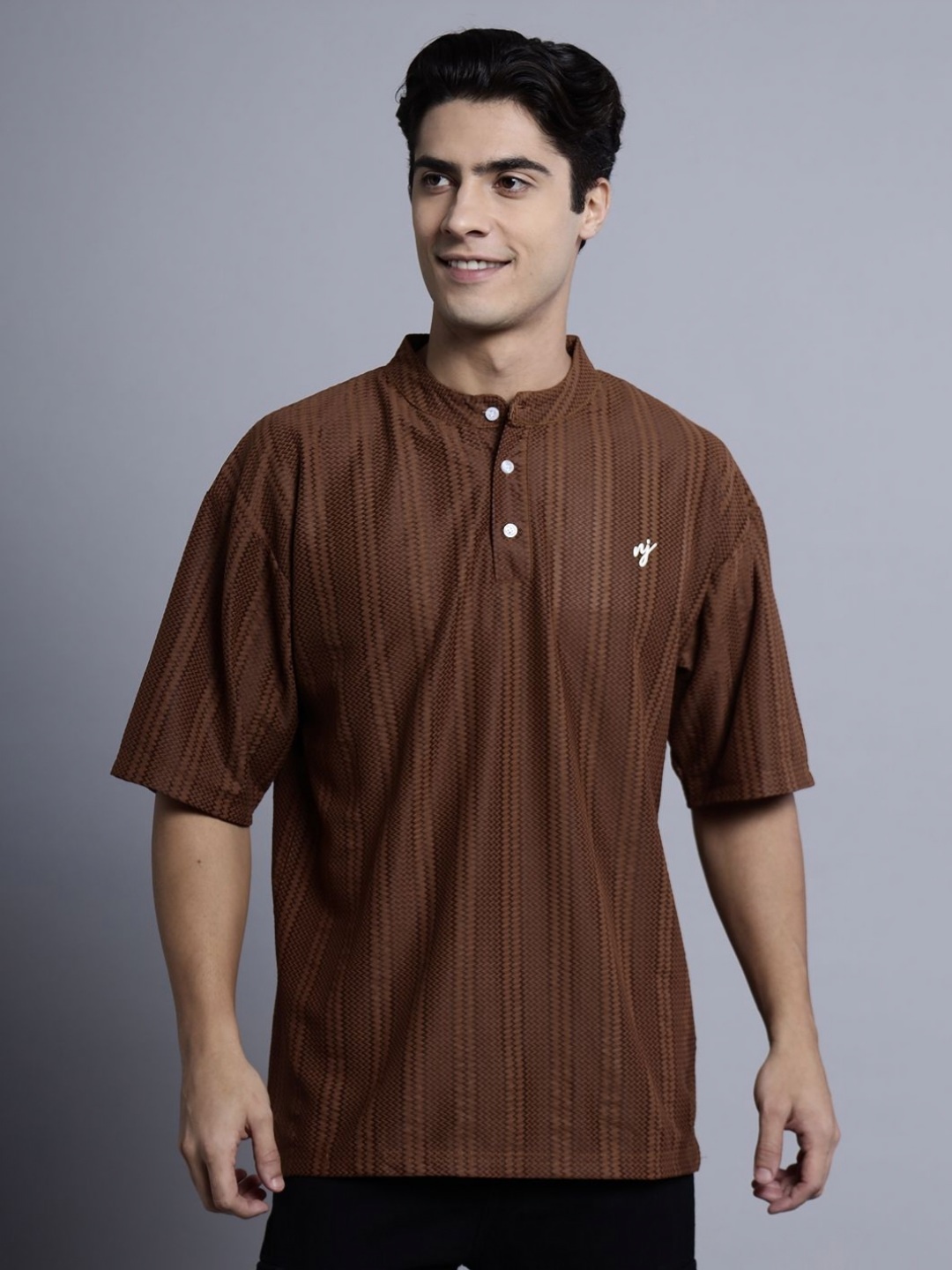 

N AND J Men Extended Sleeves T-shirt, Brown