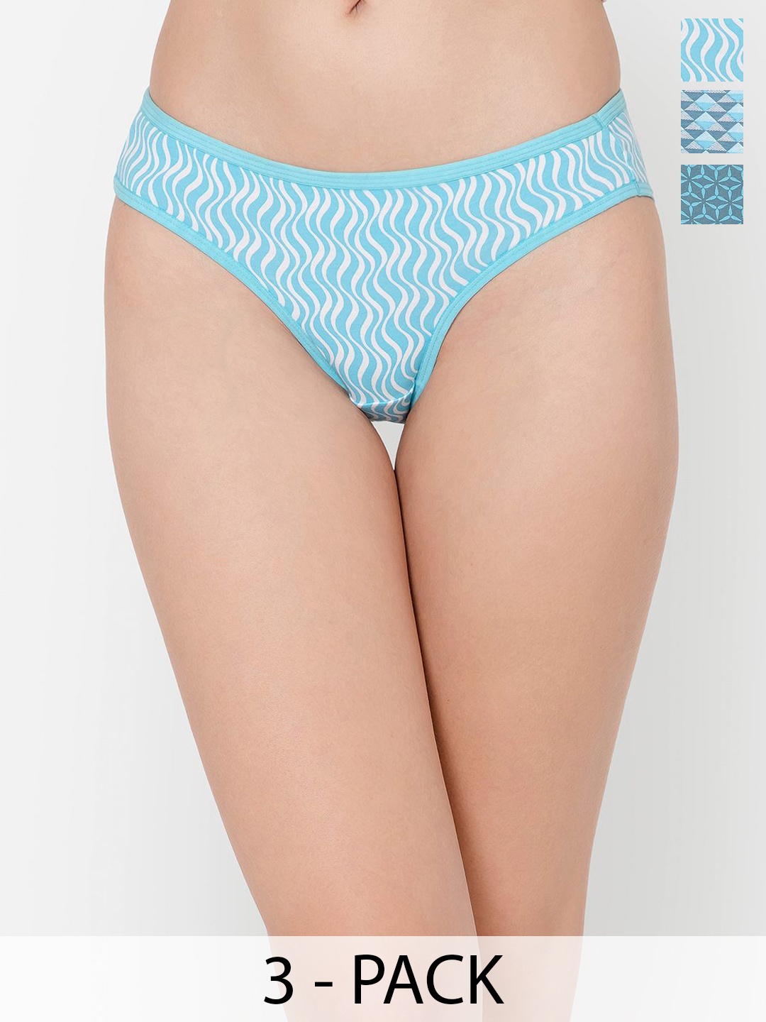 

Clovia Pack Of 3 Geometric Printed Hipster Briefs, Blue