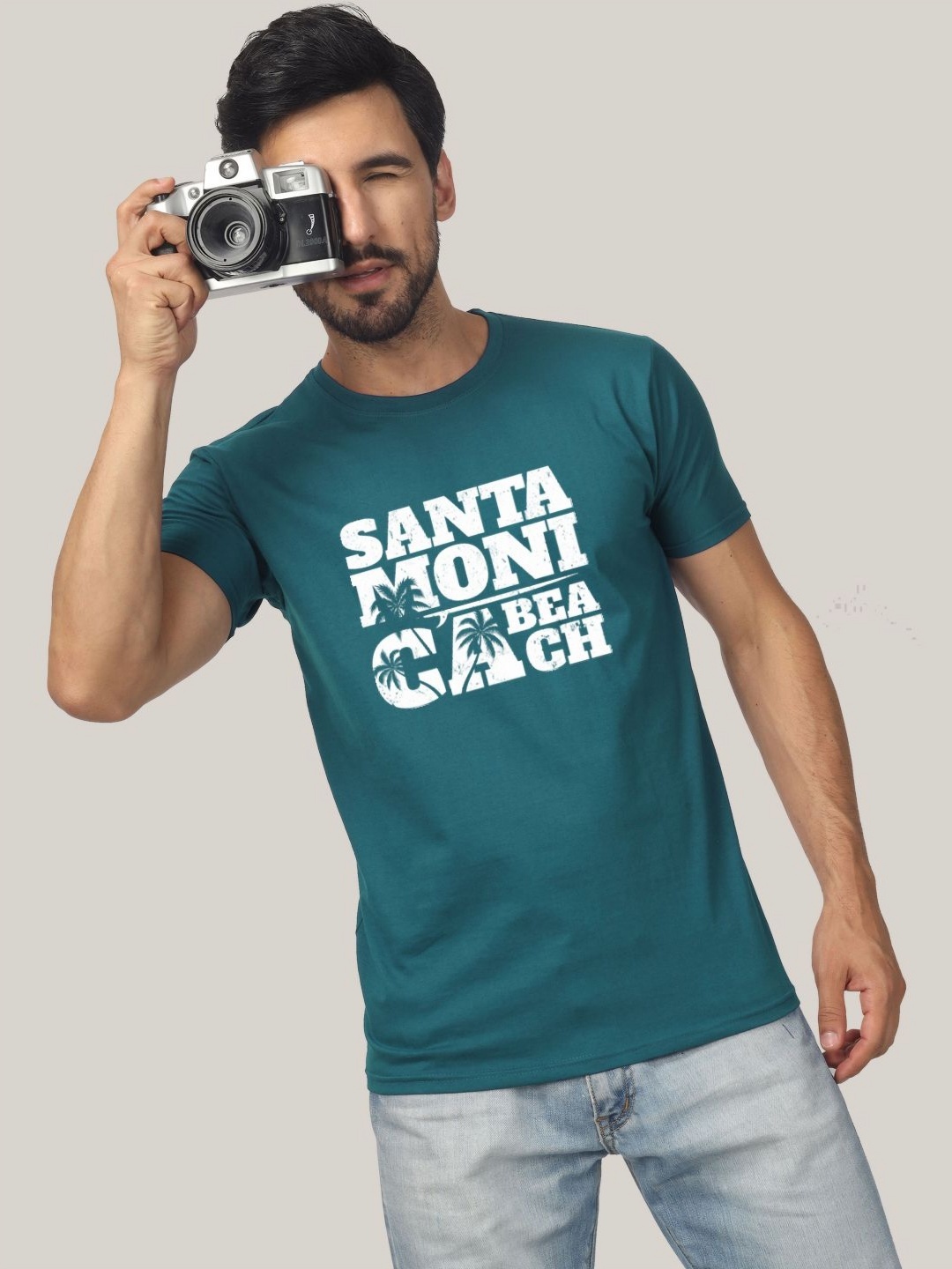 

Greylongg Men Typography Applique T-shirt, Green