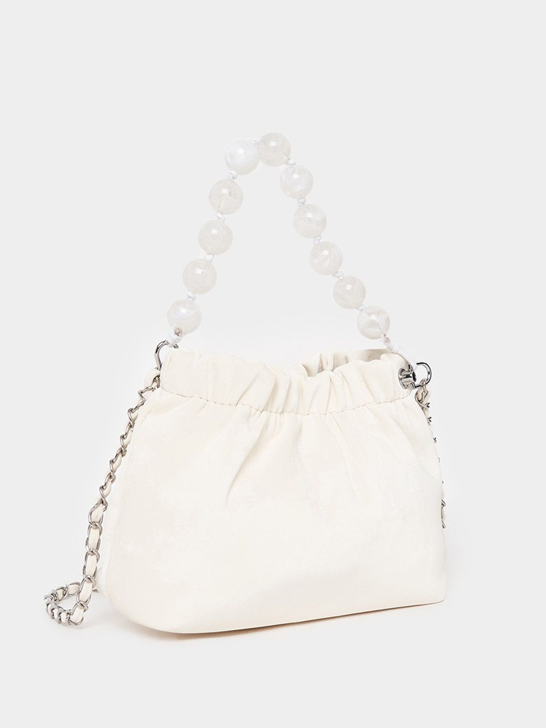 

Styli Women Beaded Drawstring Shoulder Bag, Cream