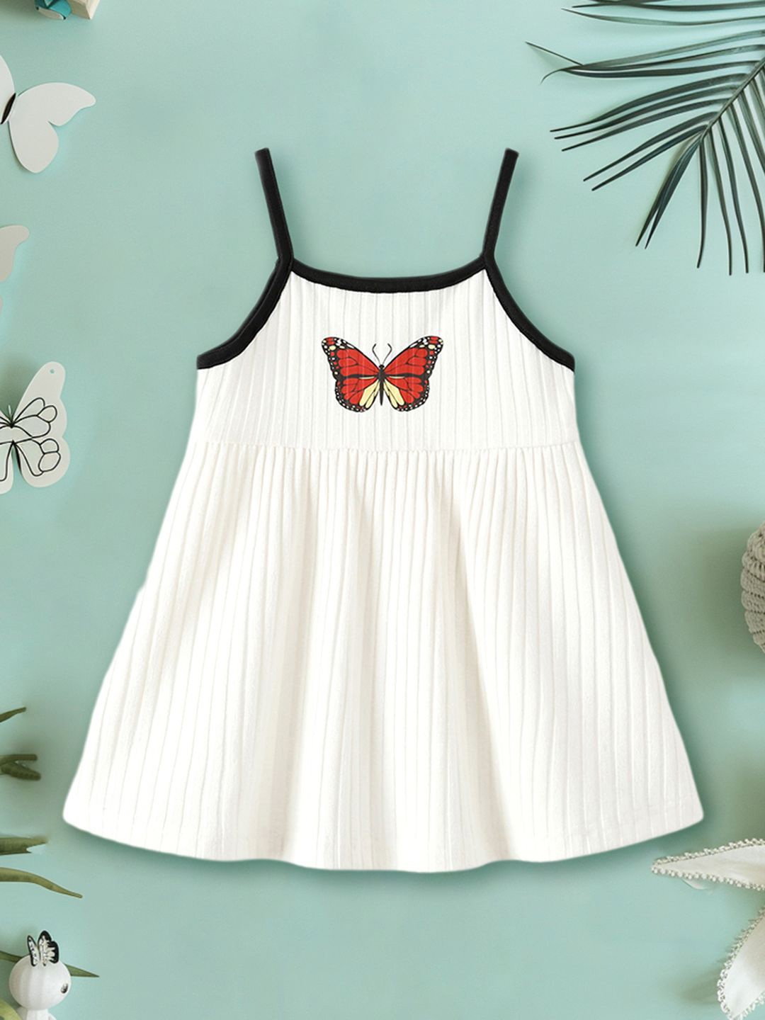 

INCLUD Girls Butterfly Printed A-Line Dress, White