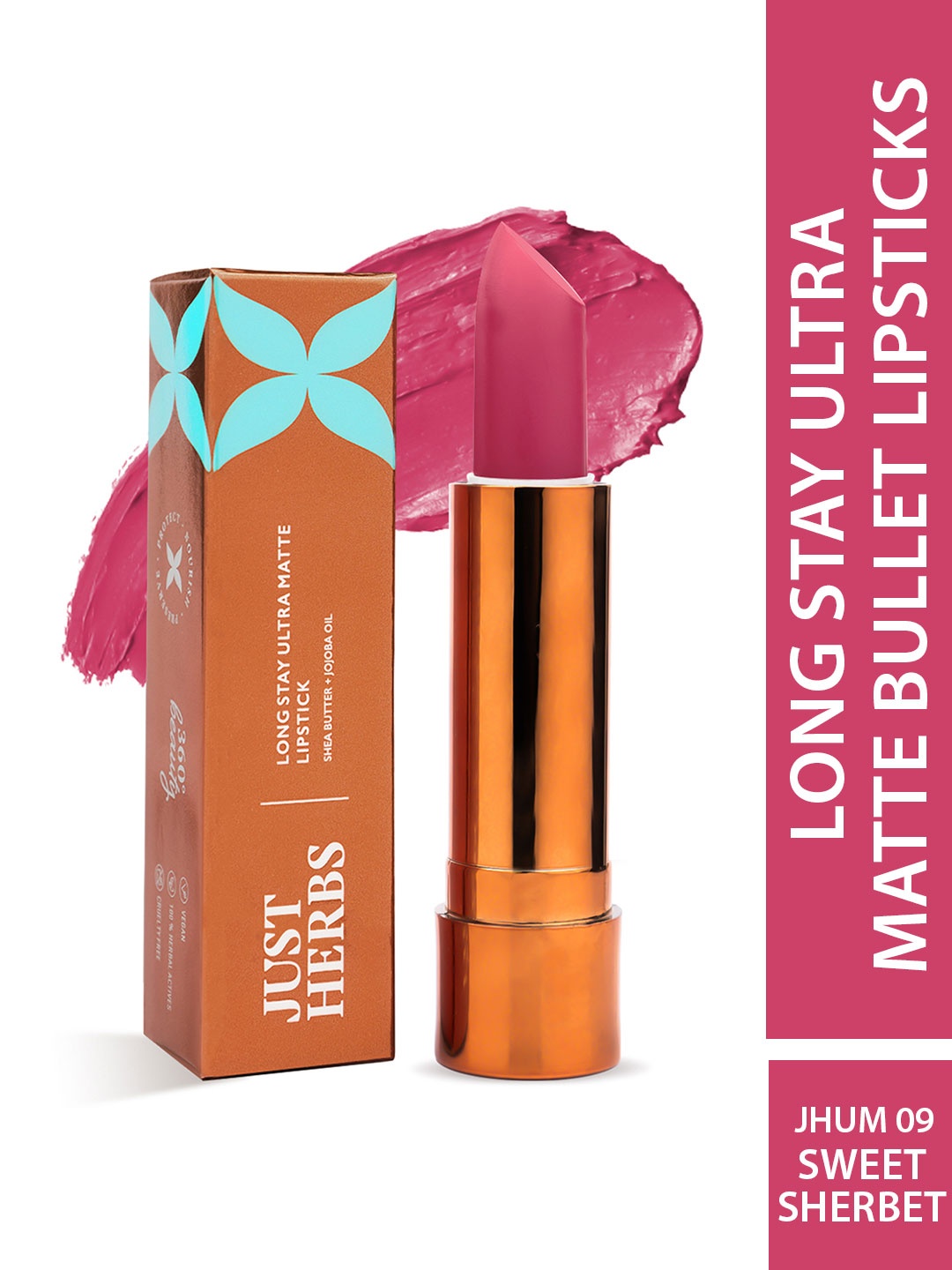 

Just Herbs Long Stay Ultra Matte Lipstick with Shea Butter 4g - Sweet Sherbet 09, Pink