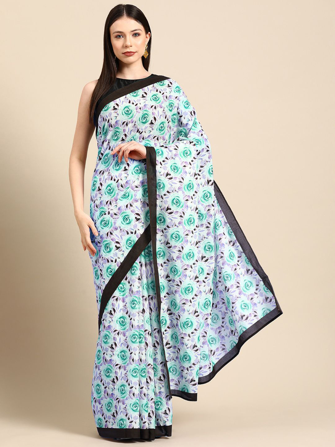 

BUTA BUTI Women Floral Printed Pure Cotton Saree, Sea green
