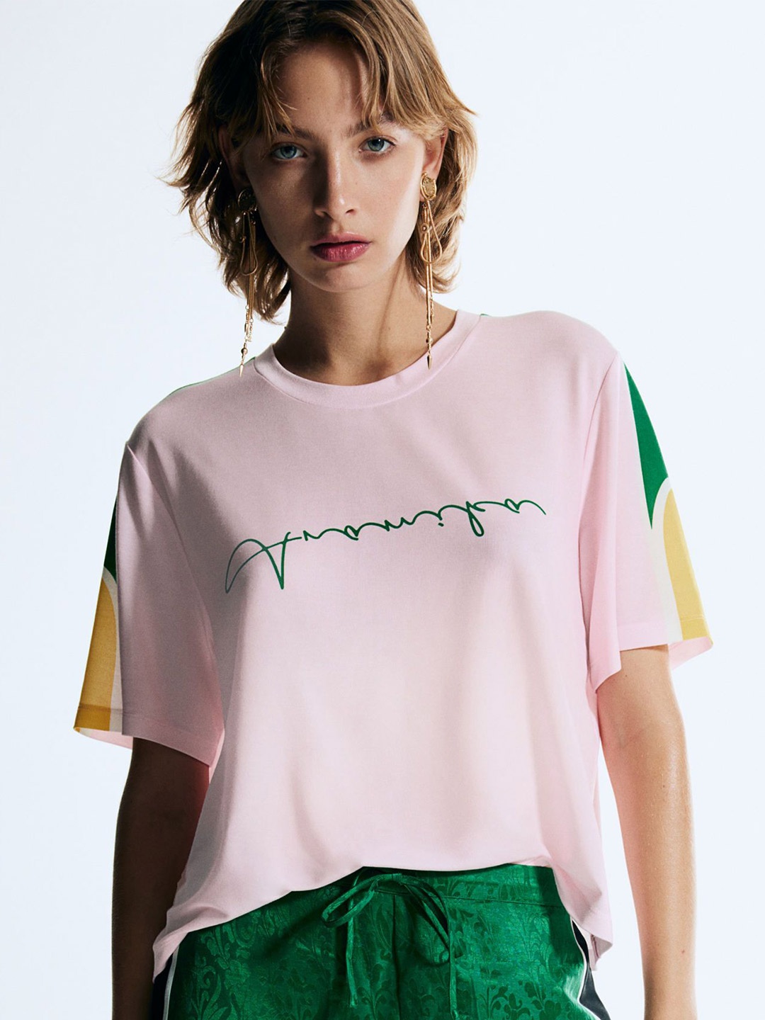 

H&M Printed Viscose T-shirt, Pink