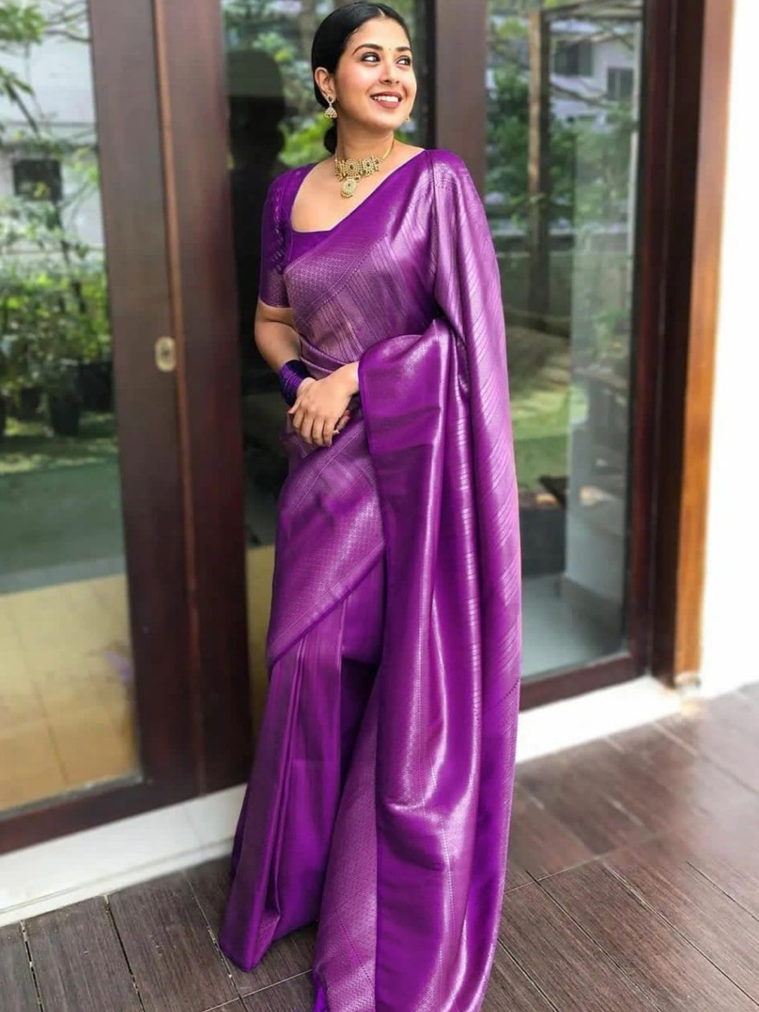 

Marziyaa woven design Ethnic Motifs Banarasi Saree, Purple