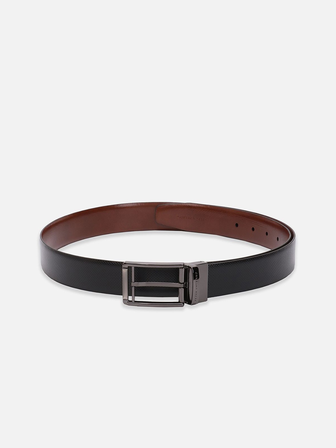 

Peter England Men Textured Tang Closure Leather Reversible Formal Belt, Black