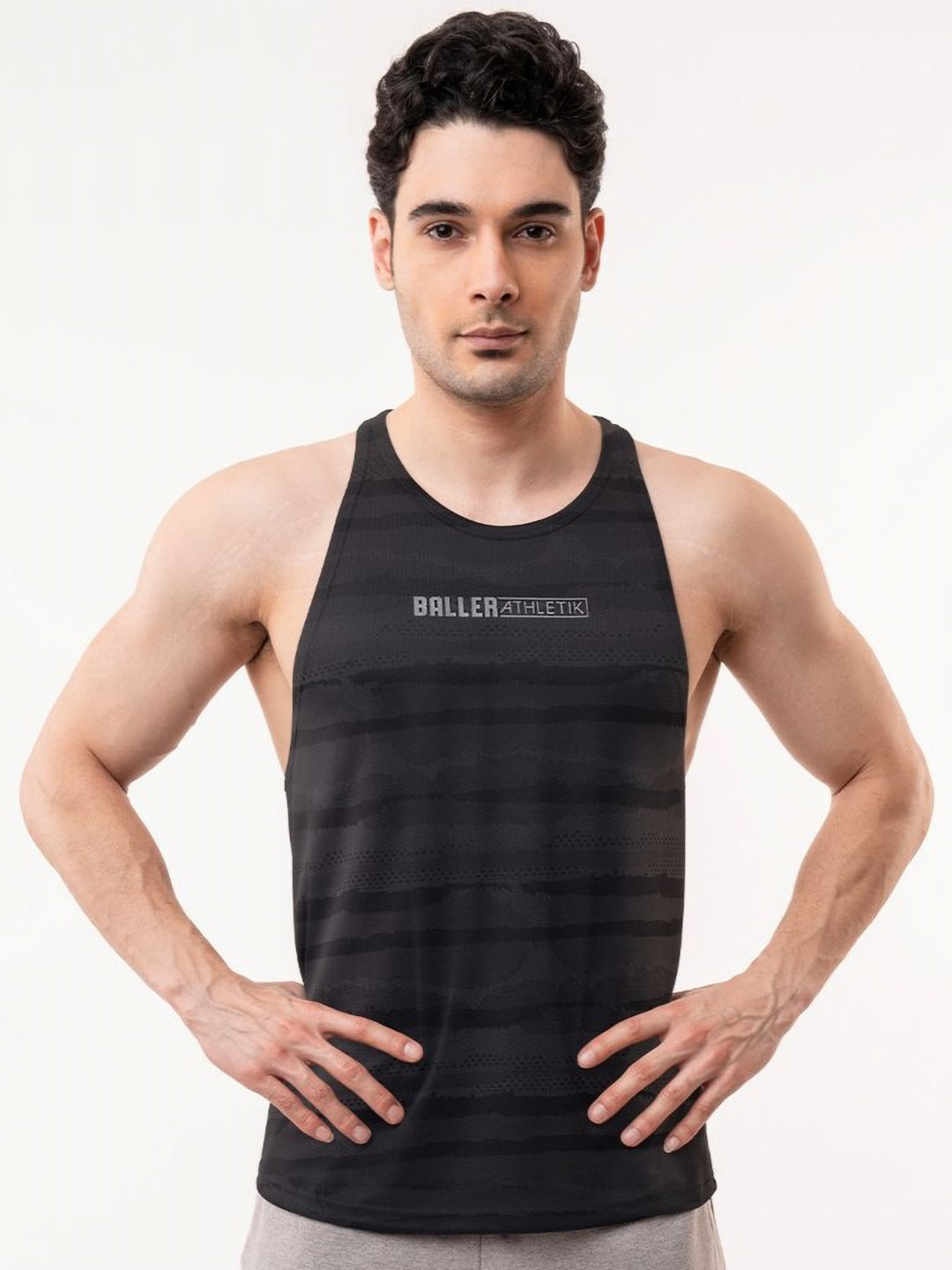 

Baller Athletik Men Typography Printed Racerback Pockets T-shirt, Black