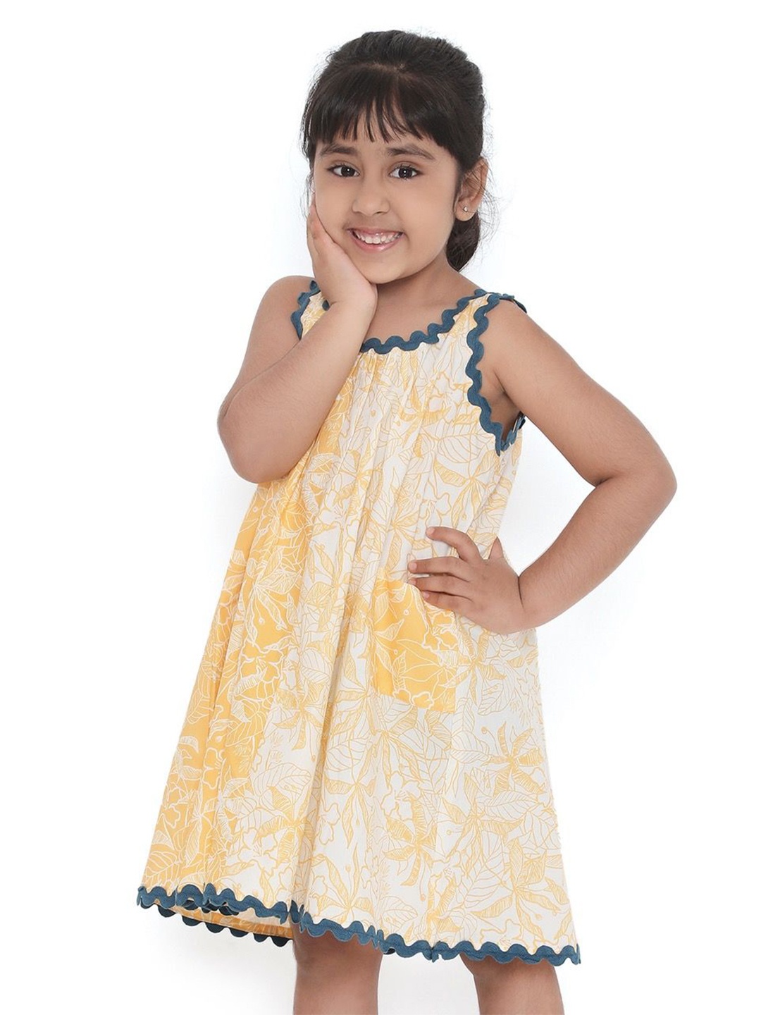 

Miko Lolo Girls Floral Printed Organic Cotton A-Line Dress, Yellow