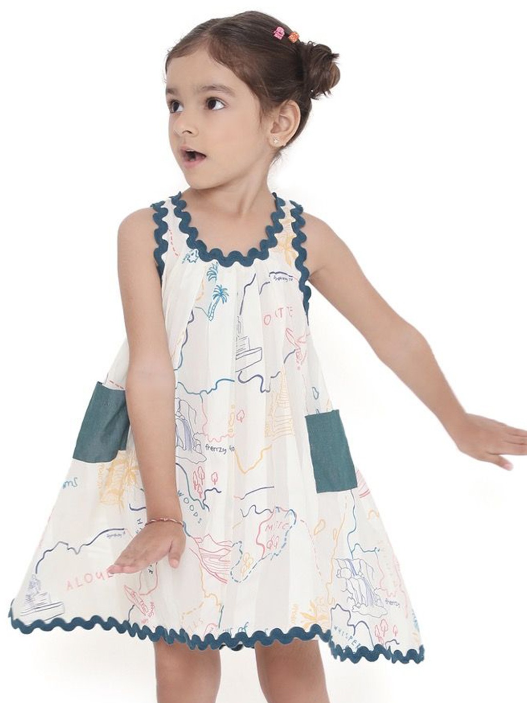 

Miko Lolo Girls Printed Cotton A-Line Dress, Off white