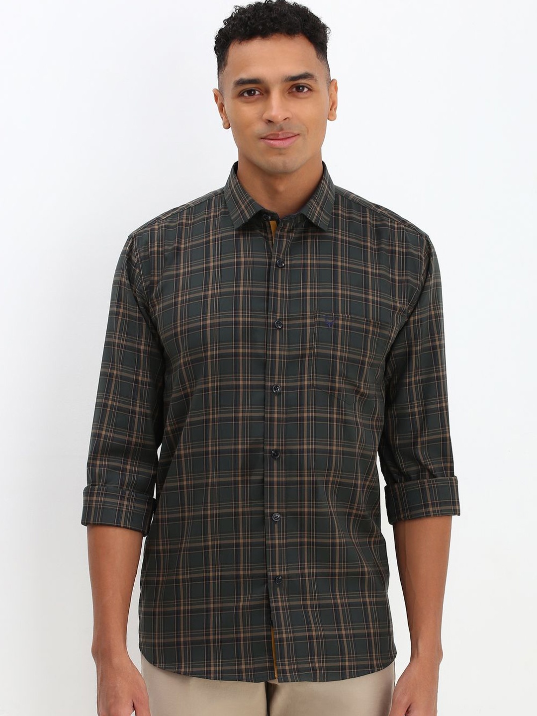 

Allen Solly Men Spread Collar Tartan Checked Cotton Slim Fit Casual Shirt, Green