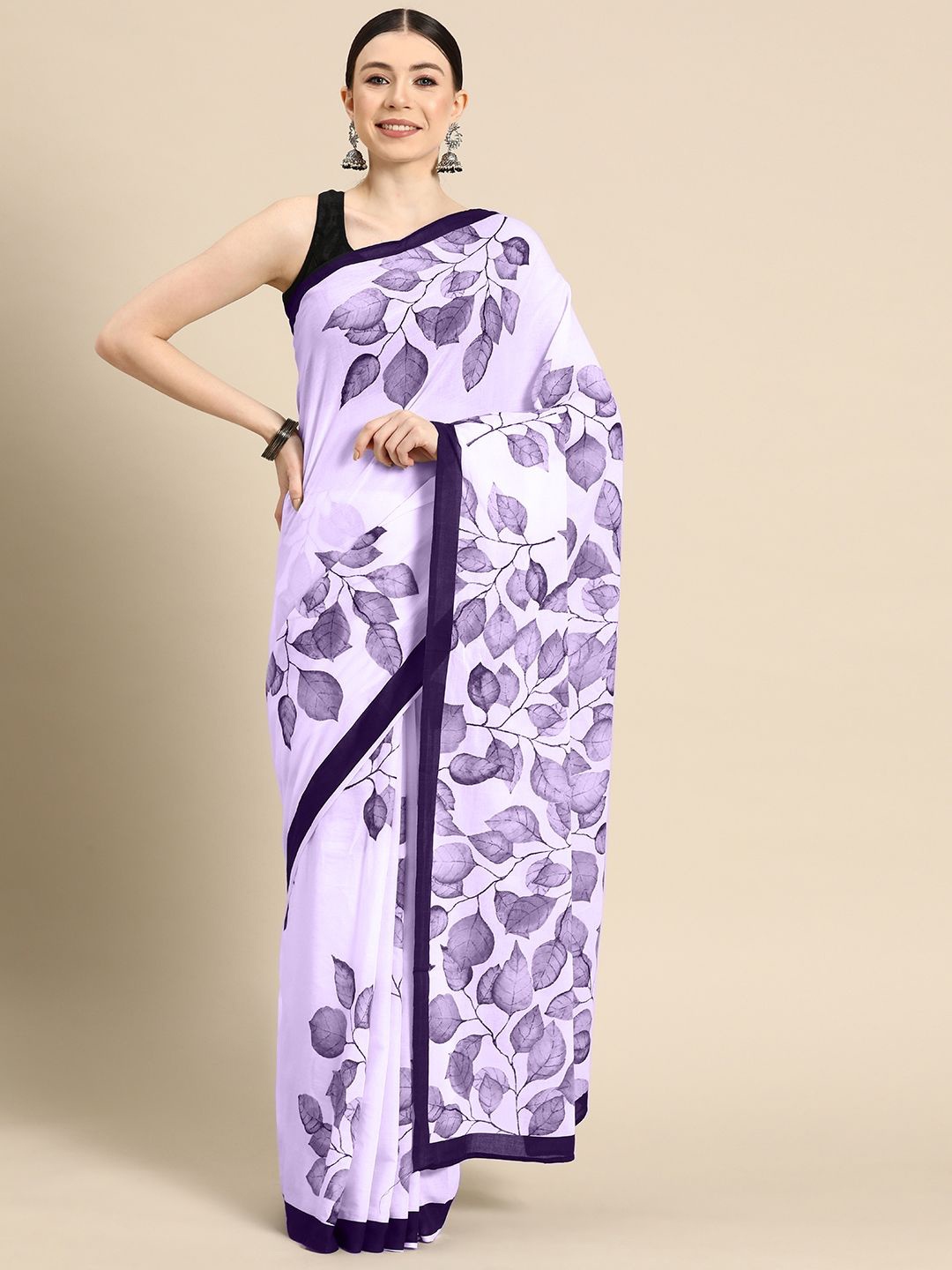 

BUTA BUTI Floral Pure Cotton Saree, Lavender