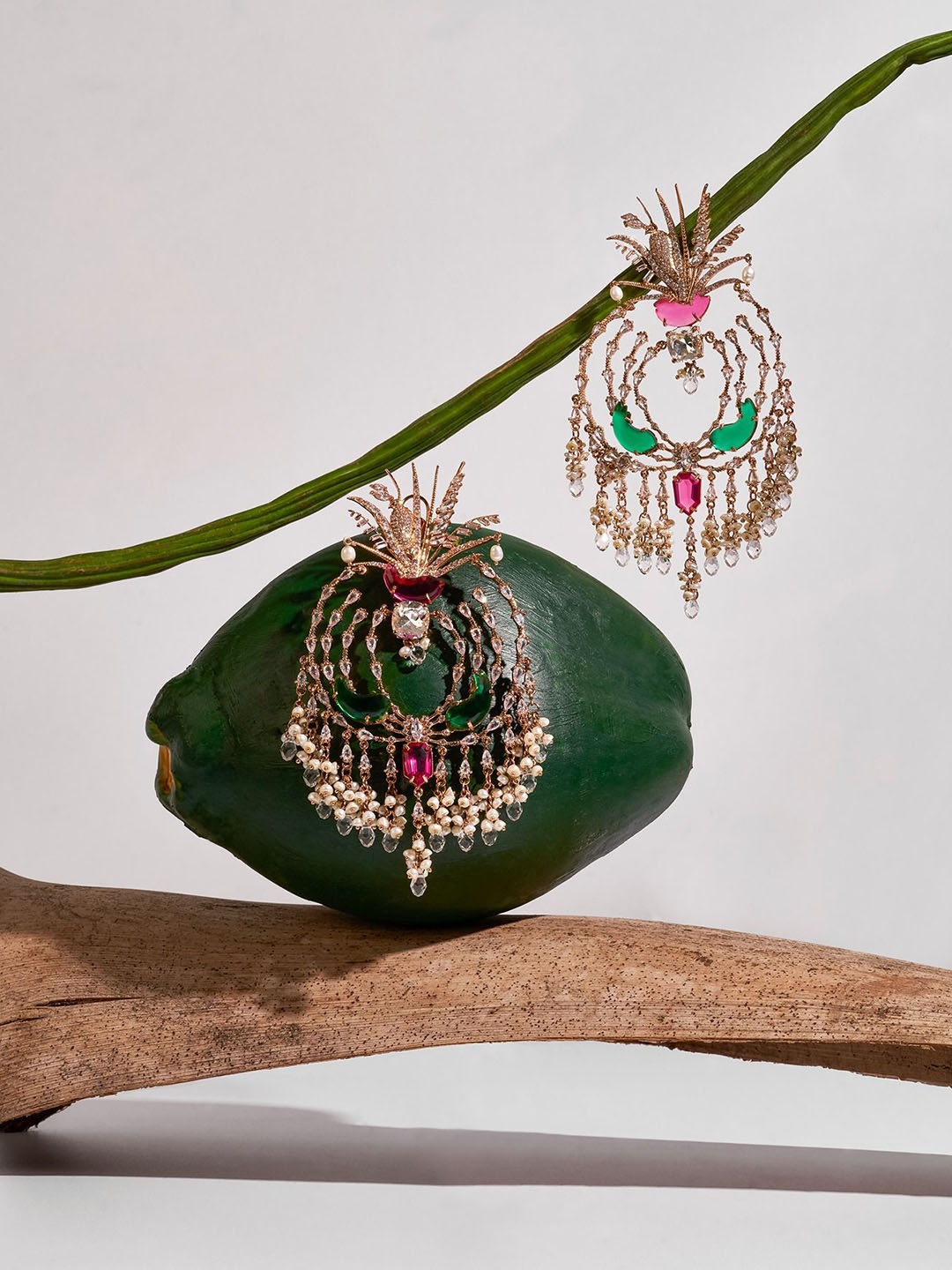 

Outhouse Rose Gold-Plated Stone Studded & Beaded Contemporary Drop Earrings
