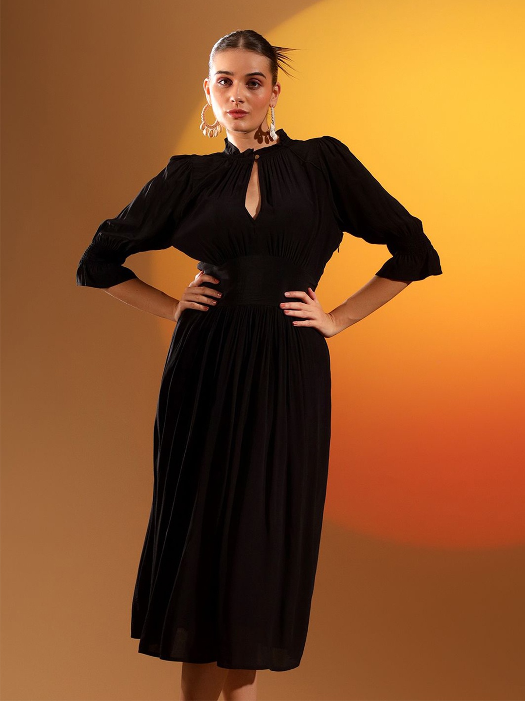 

Saint G Keyhole Neck Fit & Flare Maxi Dress, Black