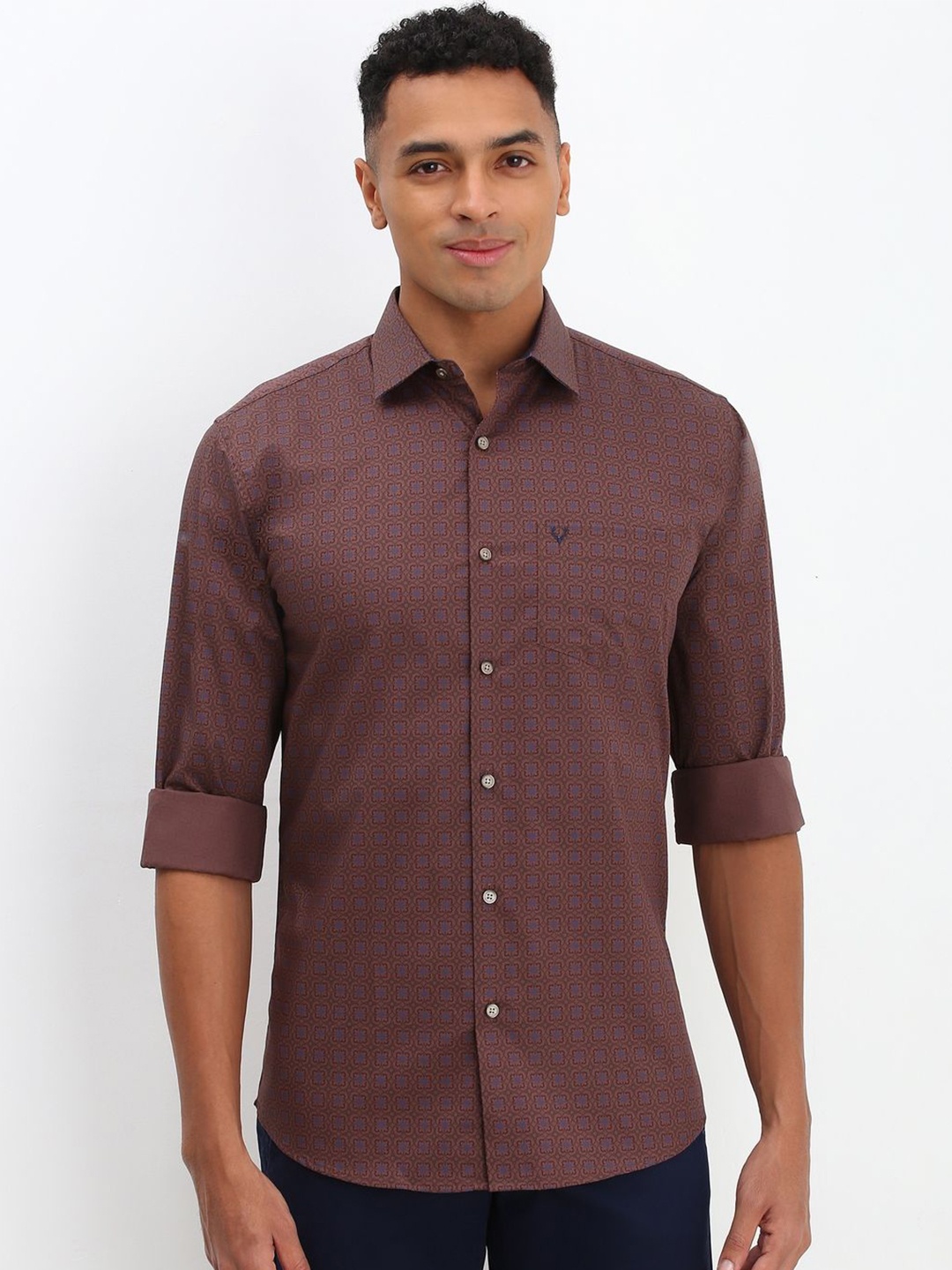 

Allen Solly Men Spread Collar Floral Printed Cotton Slim Fit Casual Shirt, Brown