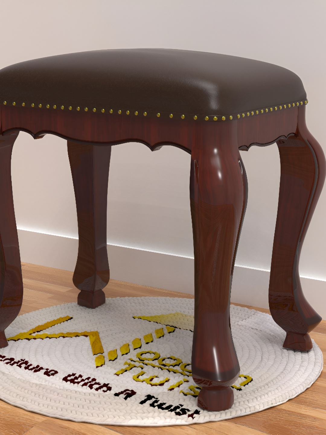 

Wooden Twist Brown Comfortable Cushion Square Ottoman Stool