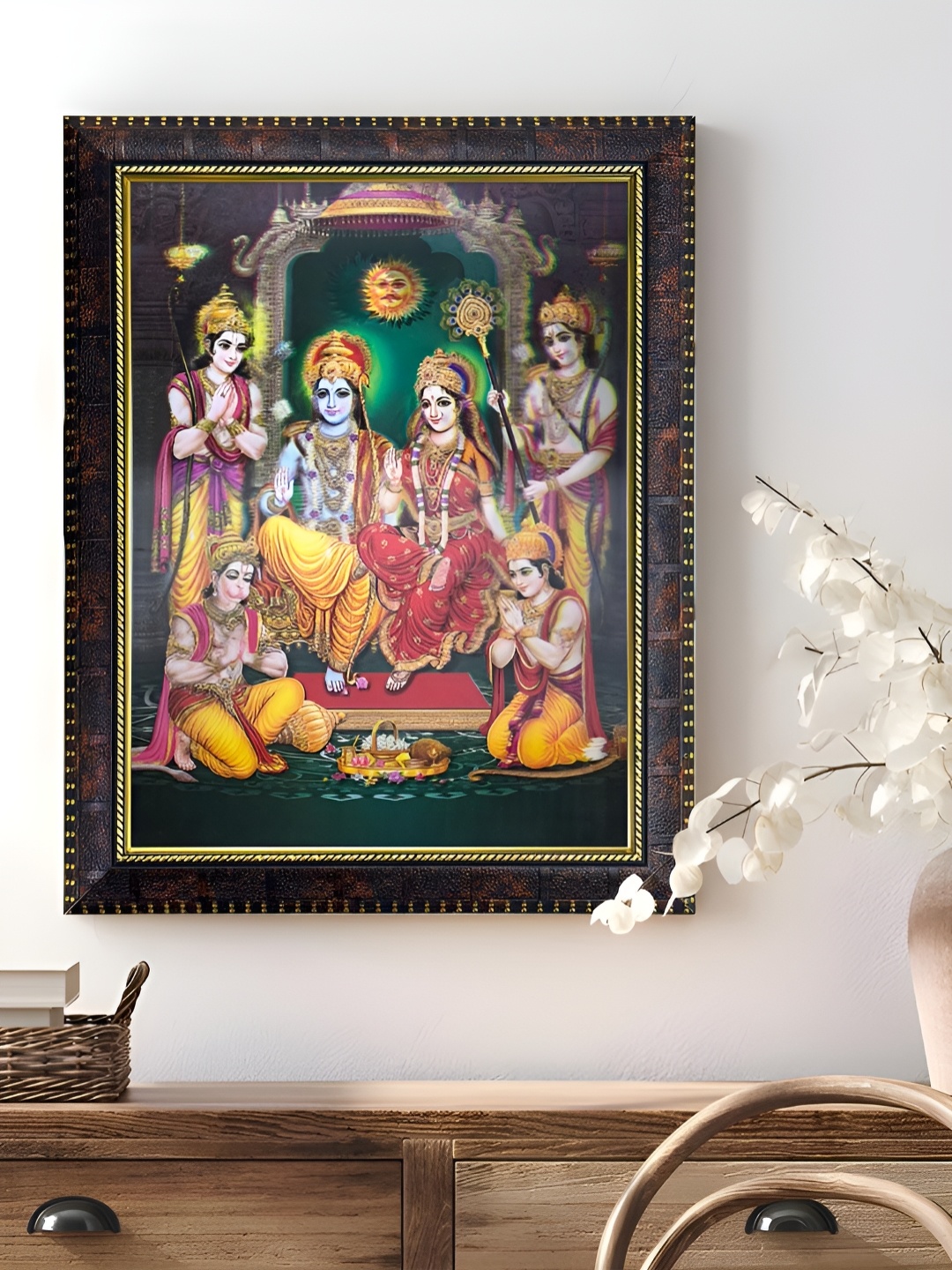 

Art Street Yellow & White Lord Ram Darbar Printed Wooden 5D Religious Wall Art