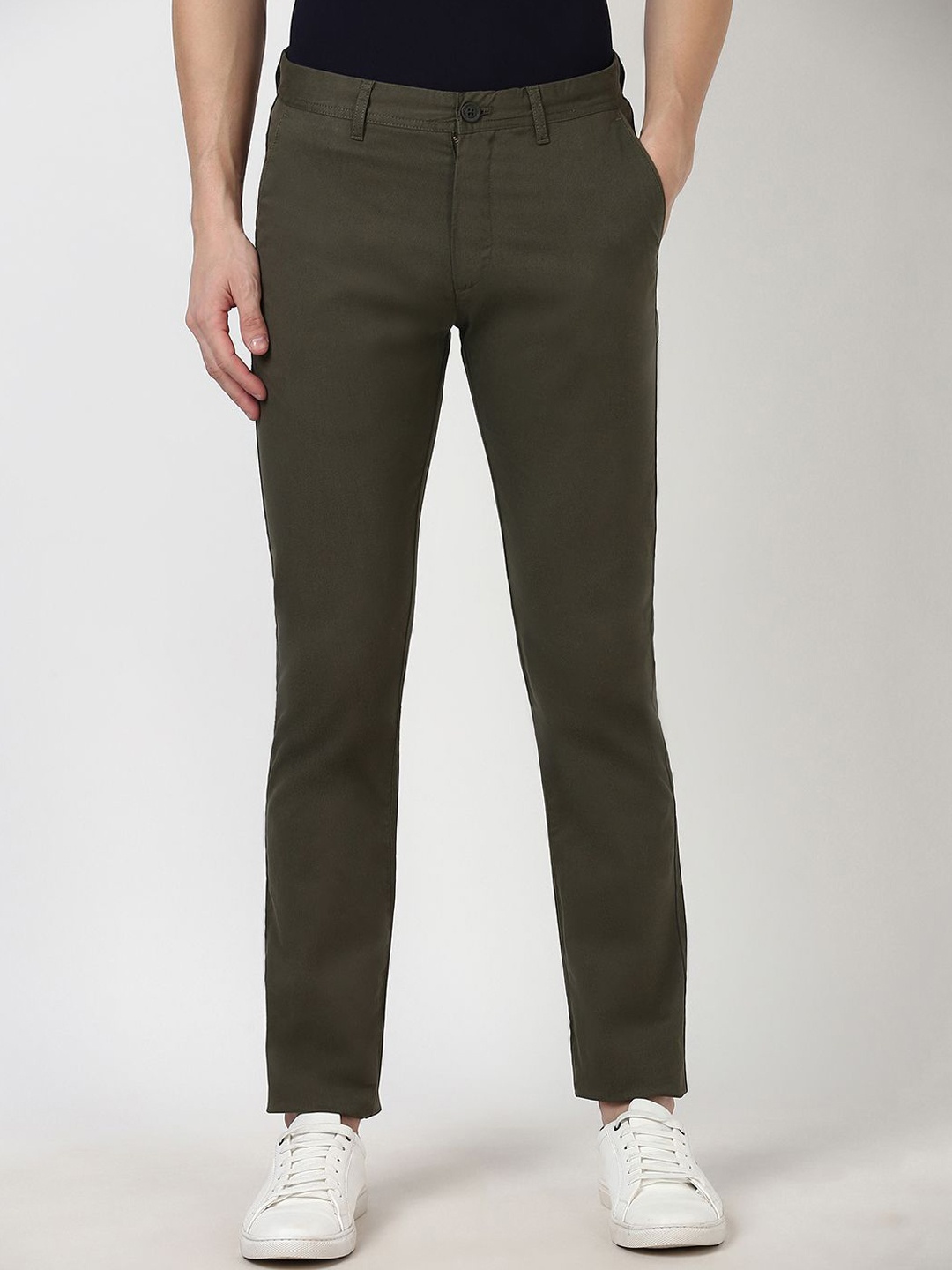 

Peter England Casuals Men Slim Fit Trousers, Olive