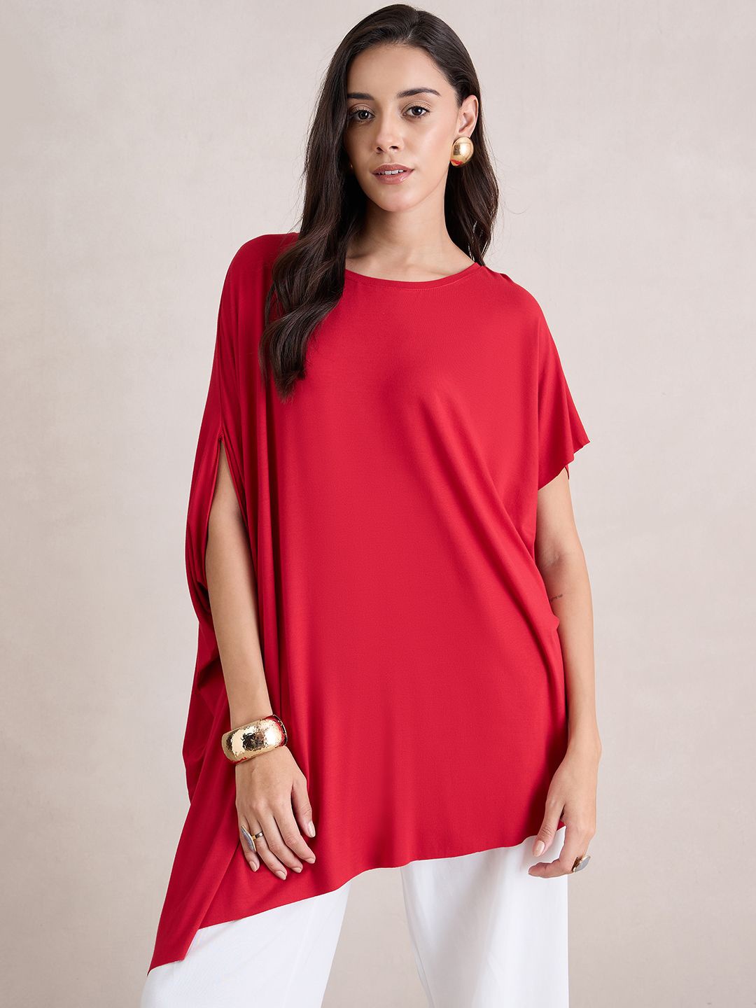 

Femella Women Solid Round Neck Top, Red