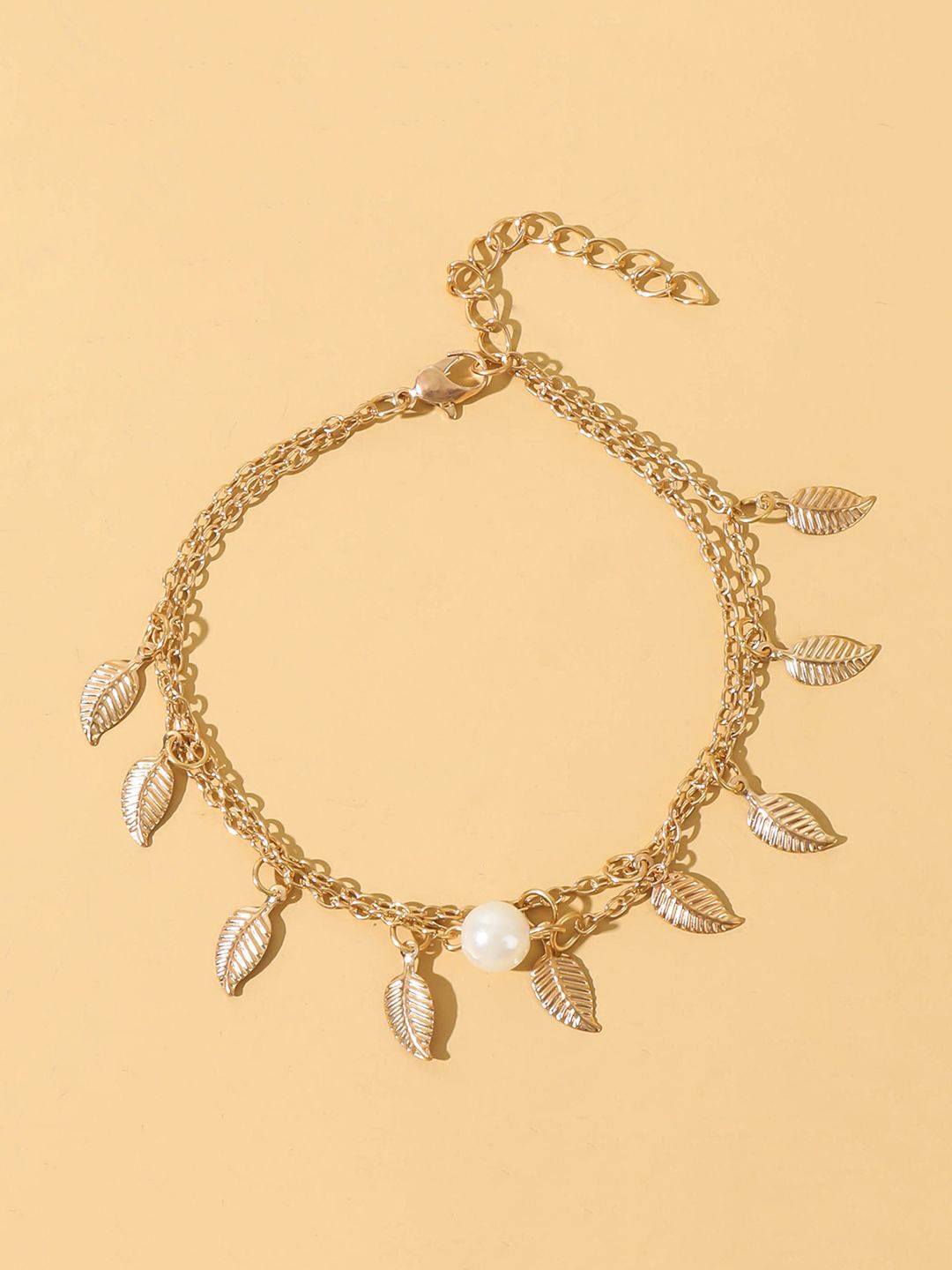 

Krelin Gold-Plated Leaf Pearls Multi Layer Anklet