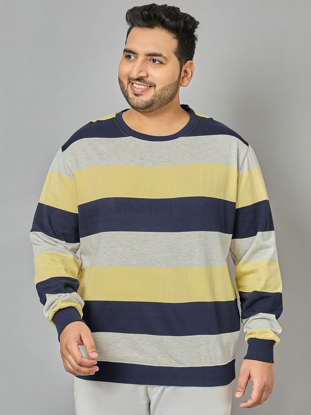 

AUSTIVO Men Plus Size Striped Sweatshirt, Grey