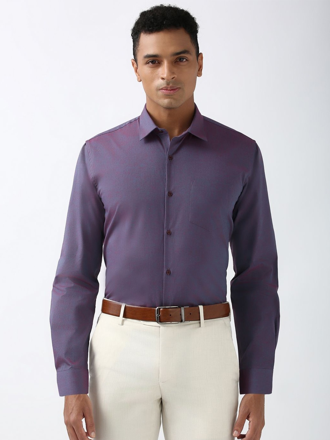 

Peter England Men Spread Collar Solid Slim Fit Formal Shirt, Purple