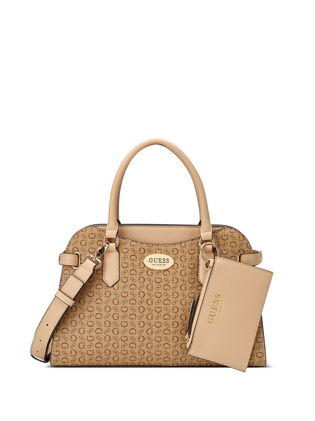 

GUESS Printed Swagger Satchel with Cut Work, Brown