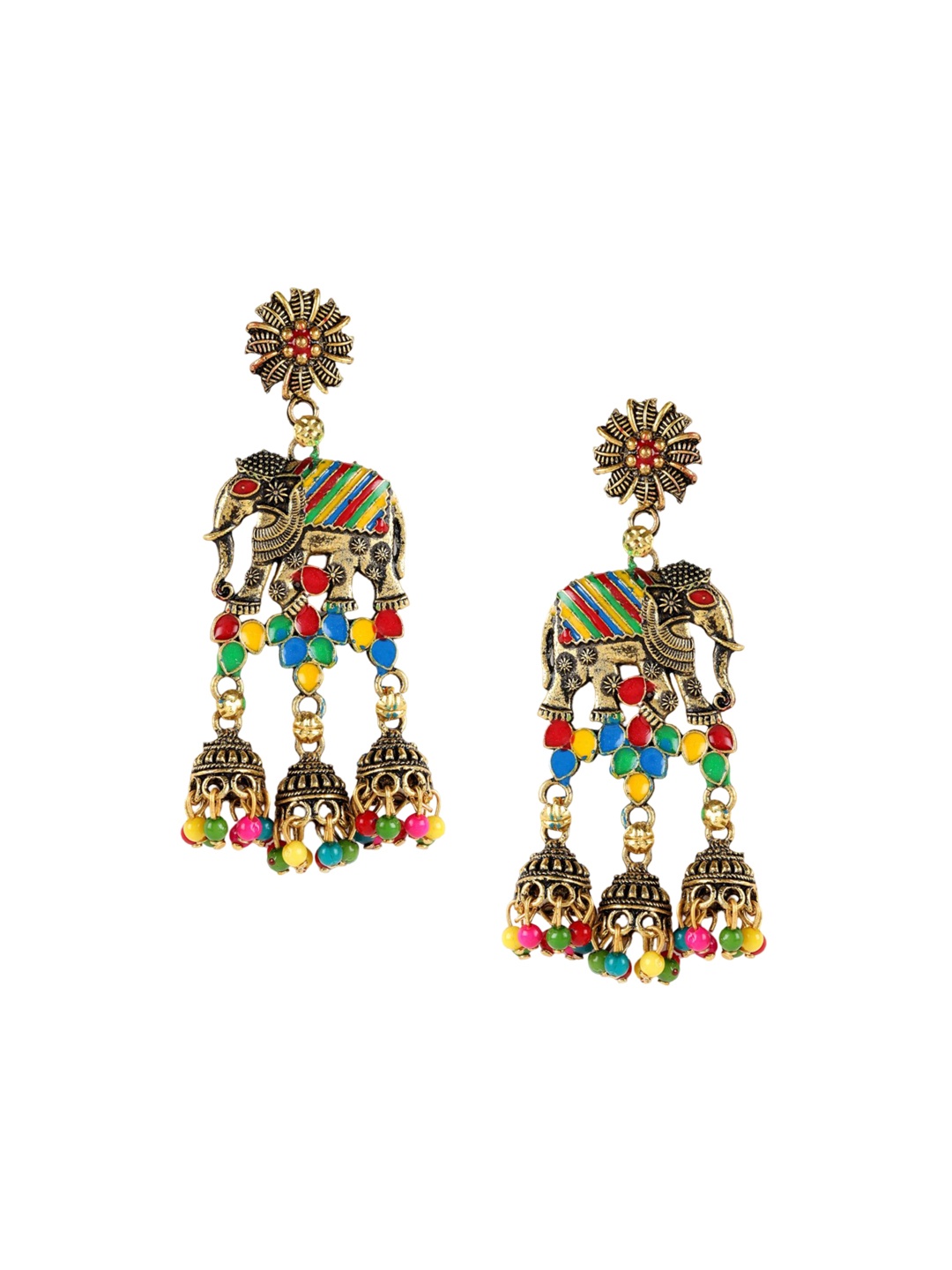 

Jazz and Sizzle Gold Plated Beaded Elephant Shape Brass Jhumkas