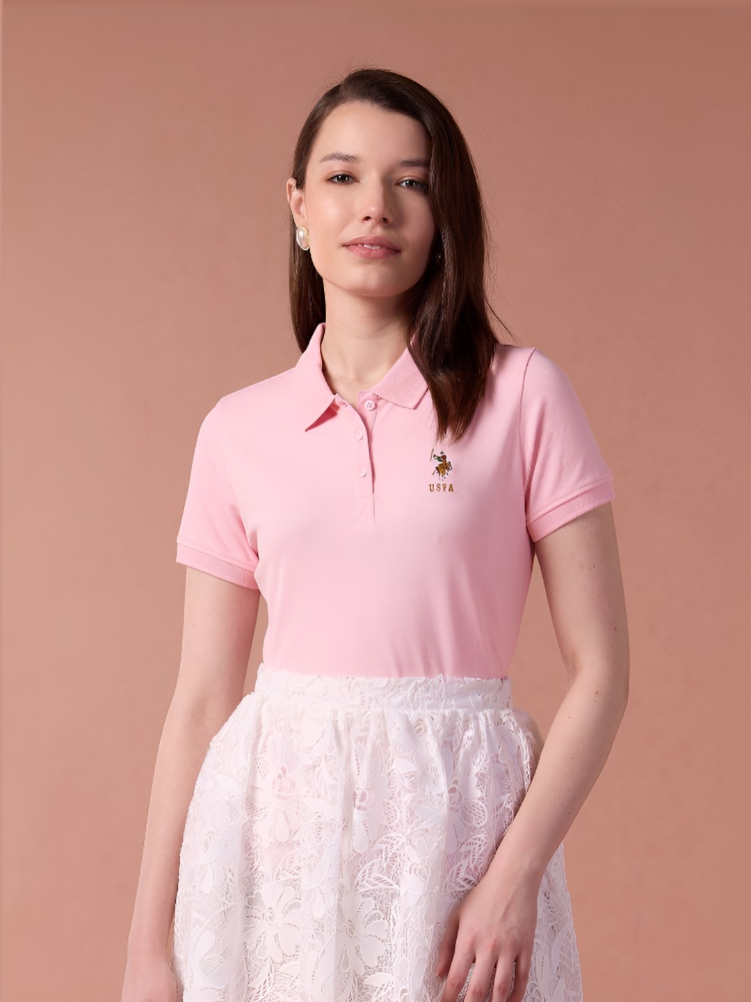 

U.S. Polo Assn. Women Polo Collar T-shirt, Pink