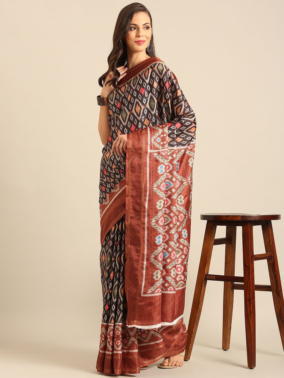 

Exclusiva Patola Woven Design Geometric Saree, Black