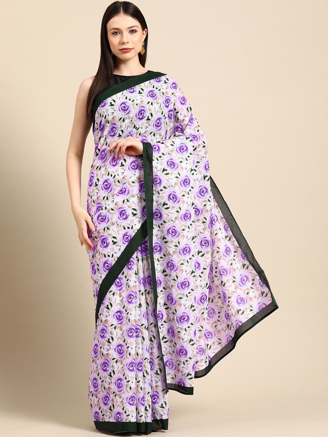 

BUTA BUTI Women Floral Printed Pure Cotton Saree, Purple