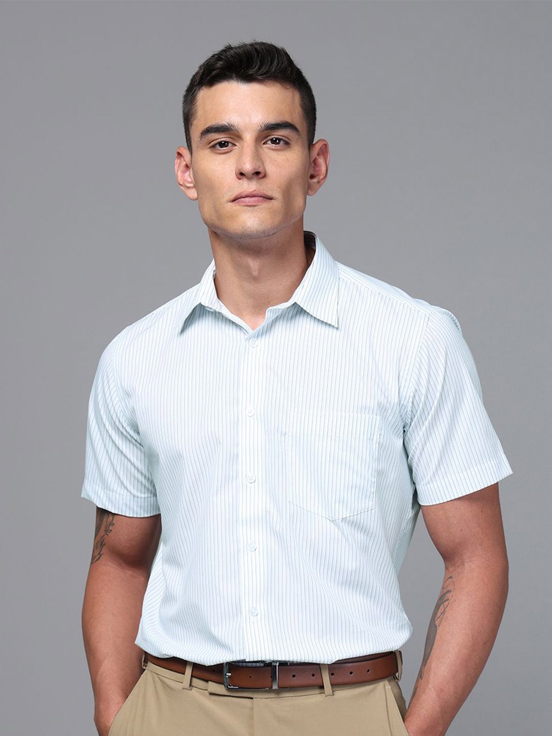 

DON VINO Men Spread Collar Striped Cotton Slim Fit Formal Shirt, White