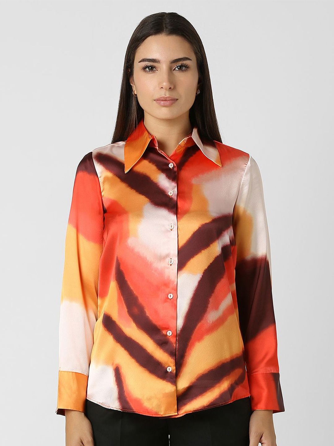

Van Heusen Woman Women Classic Spread Collar Abstract Printed Casual Shirt, Red