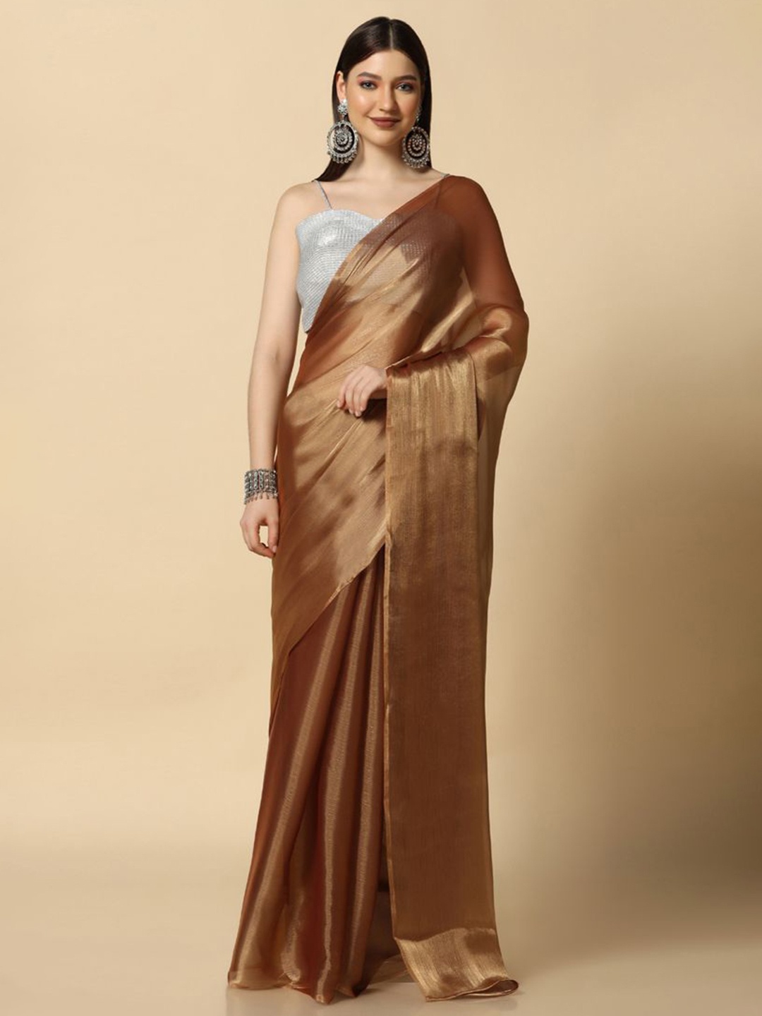 

ASISA Organza Saree with out border, Brown