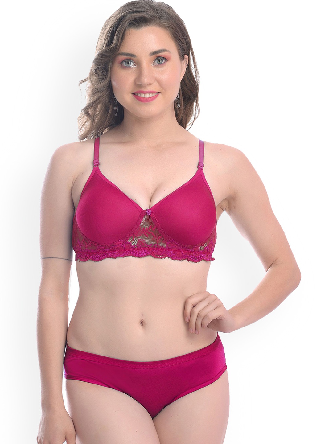 

AROUSY Lightly-Padded Cotton Lingerie Set, Pink