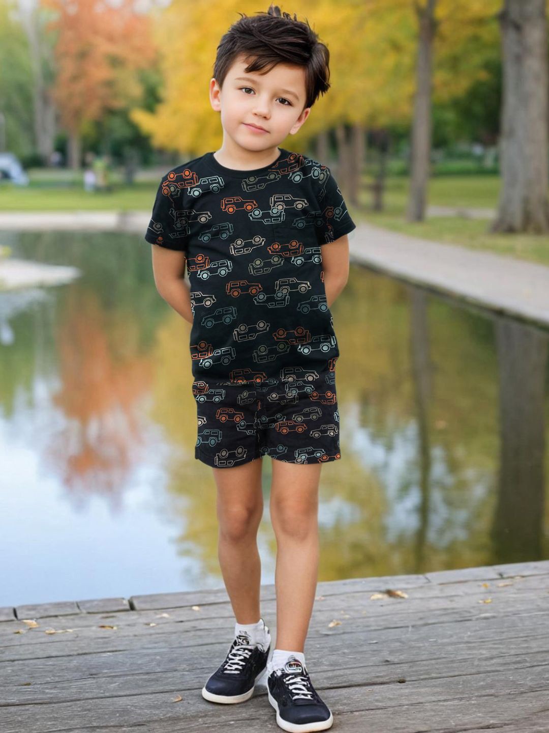 

INCLUD Boys Printed T-shirt with Shorts, Navy blue