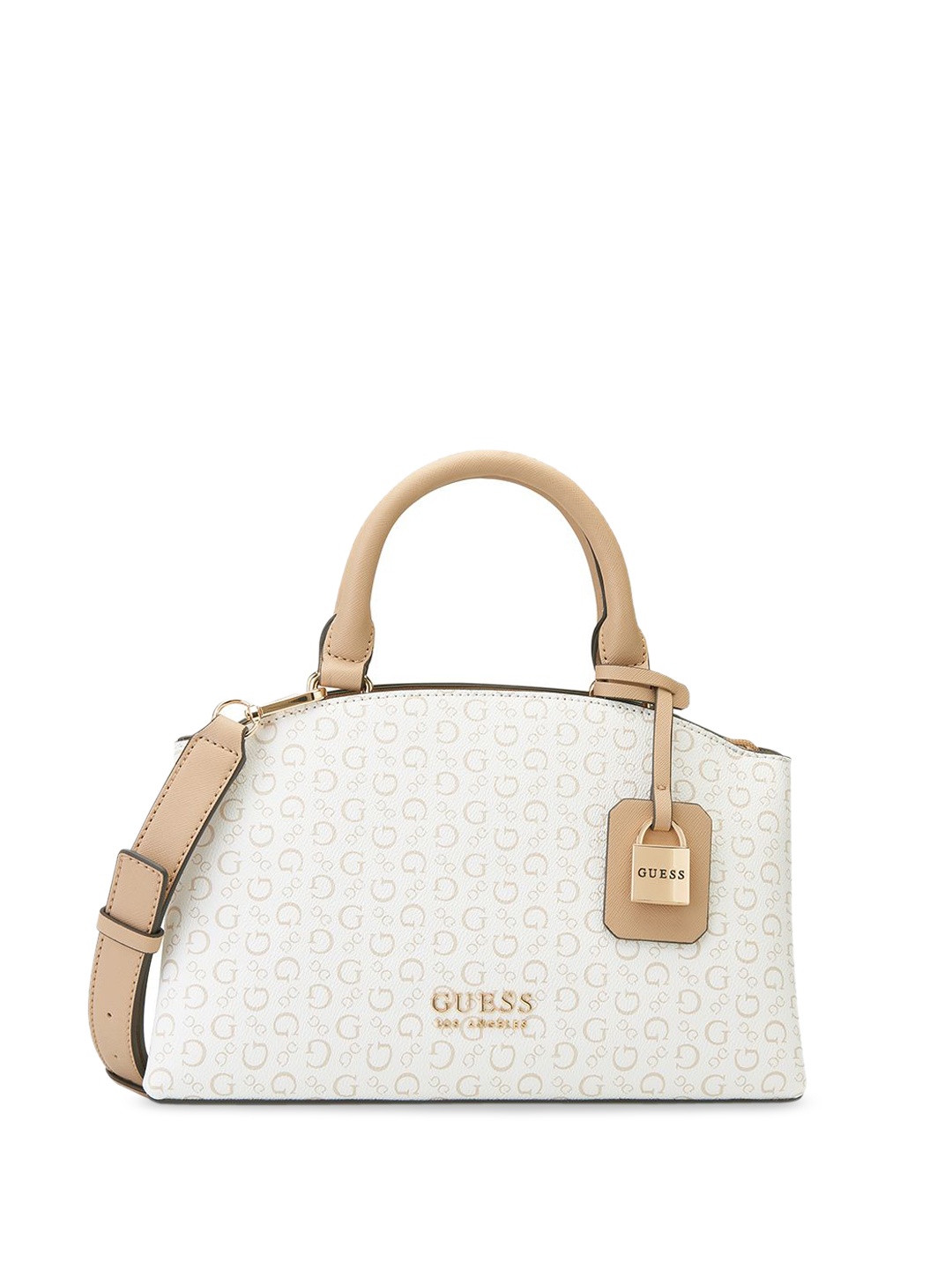 

GUESS Printed Structured Satchel with Quilted, White