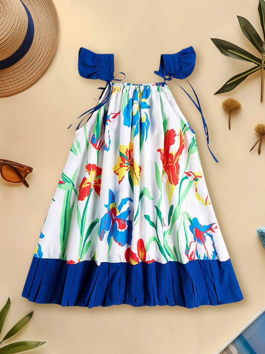

INCLUD Floral Printed Tie-Up Straps Empire Flared Dress, White