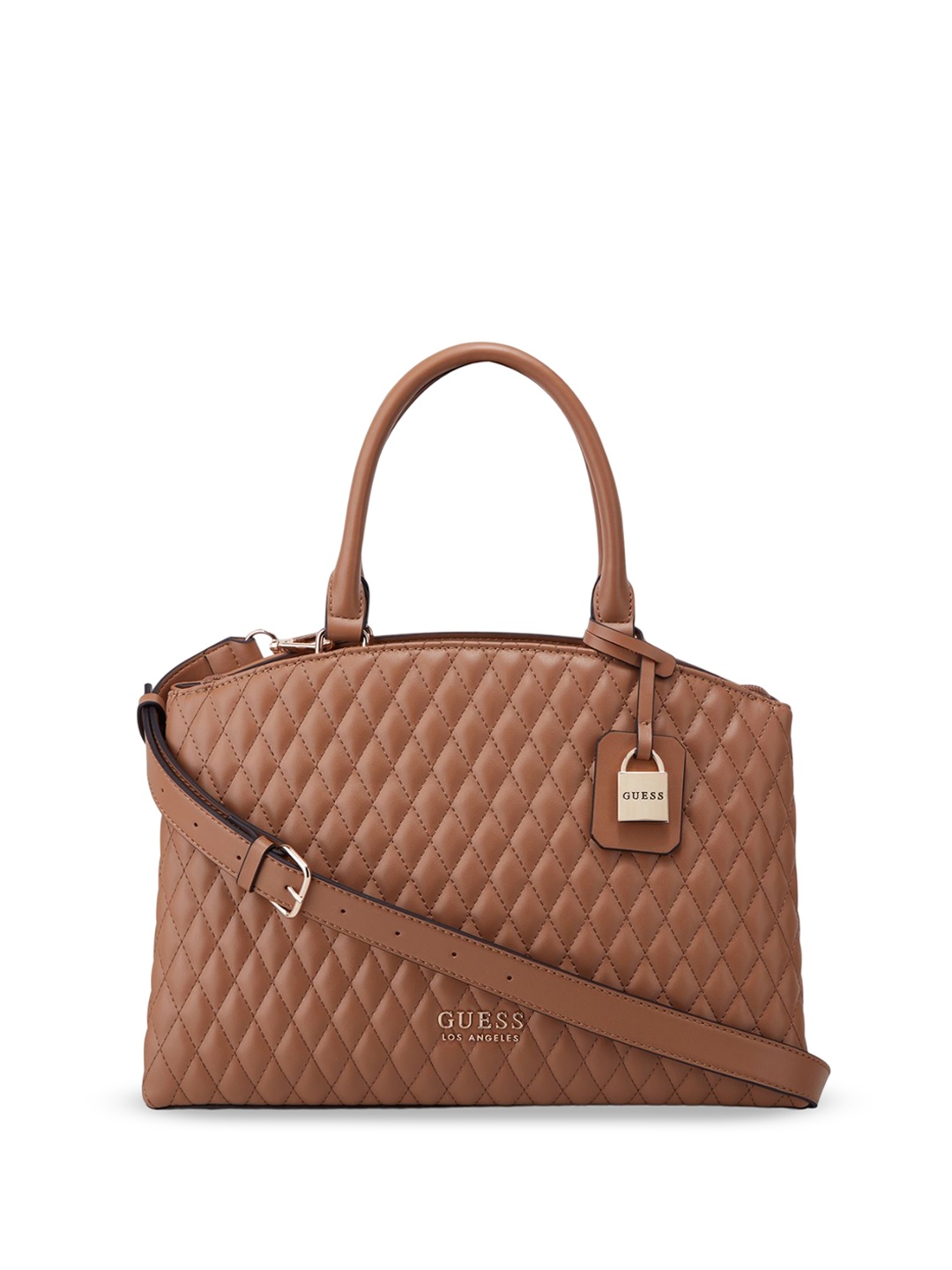 

GUESS PU Structured Satchel with Quilted, Brown