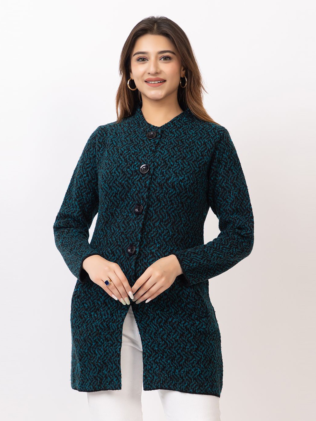 

TWENTY ME Women Embroidered Woollen Cardigan with Embroidered Detail, Blue