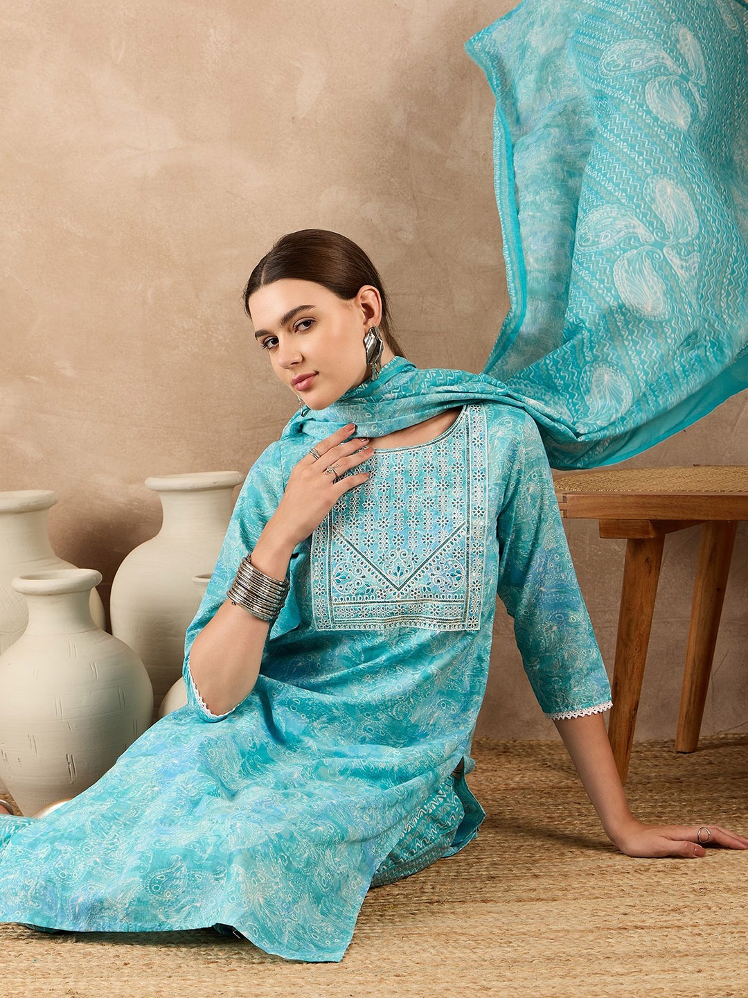 

all about you Women Kurta Sets, Turquoise blue