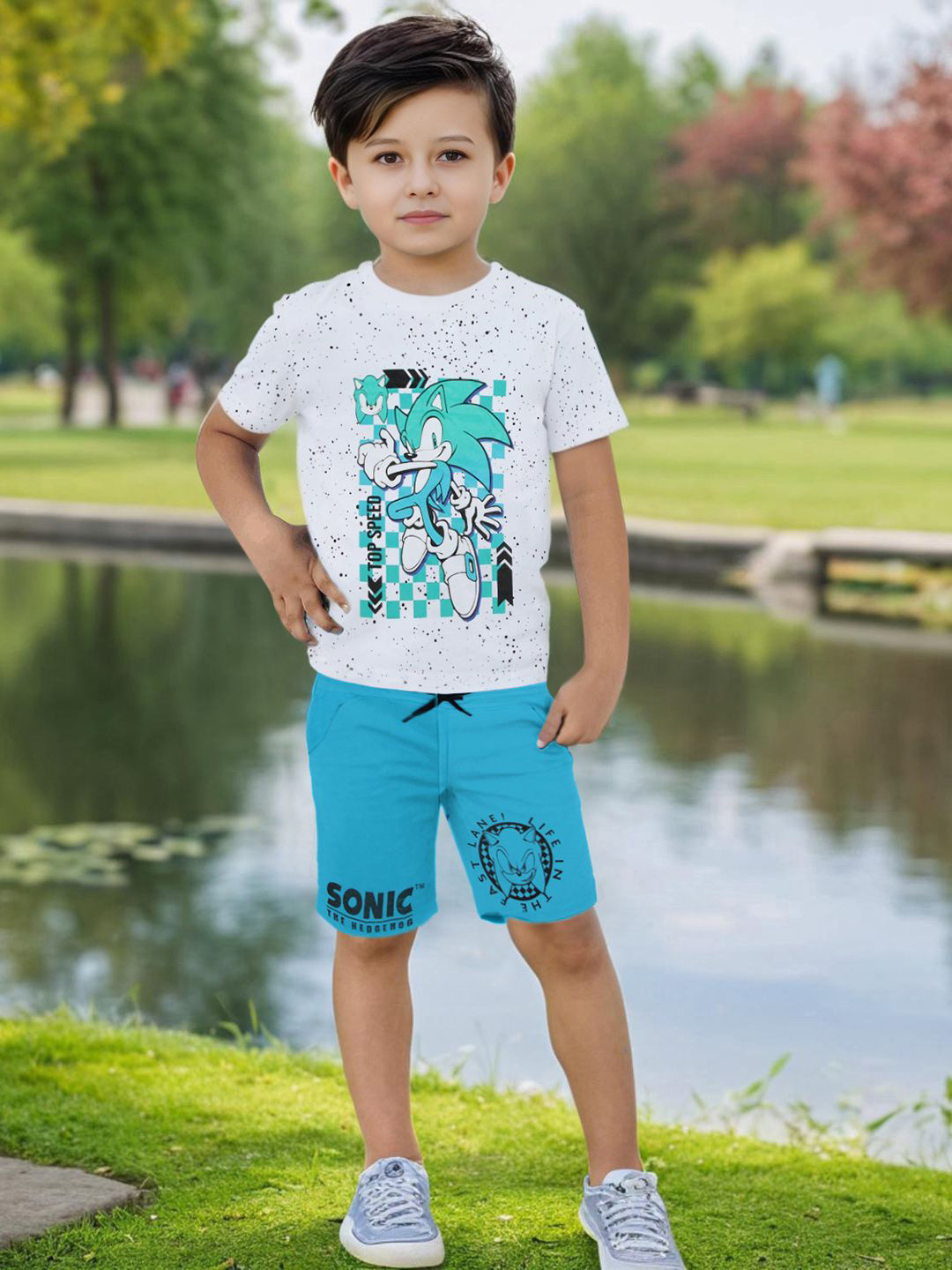 

INCLUD Girls Printed Round Neck T-shirt with Shorts, Blue