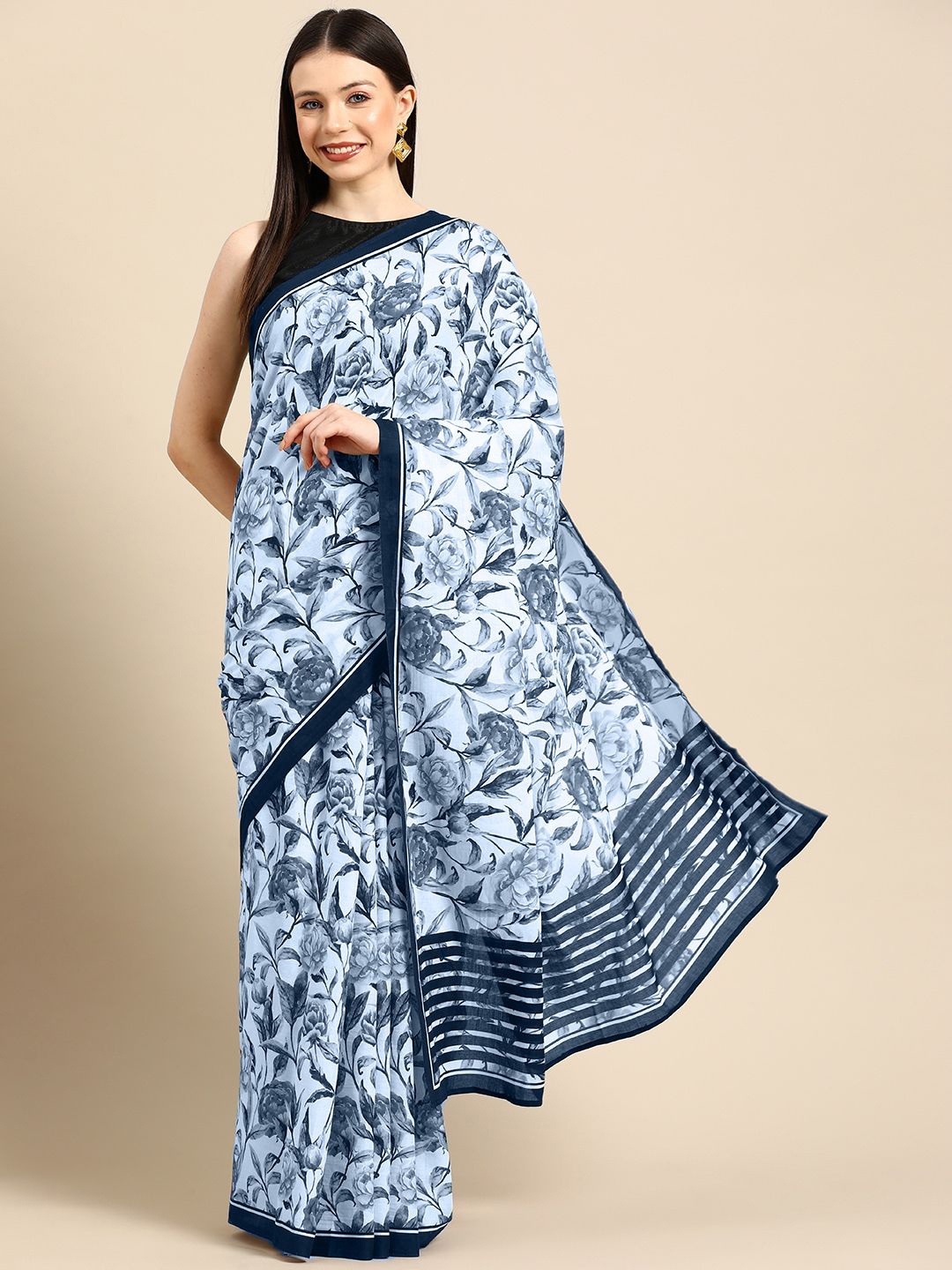 

BUTA BUTI Floral Pure Cotton Saree, Blue