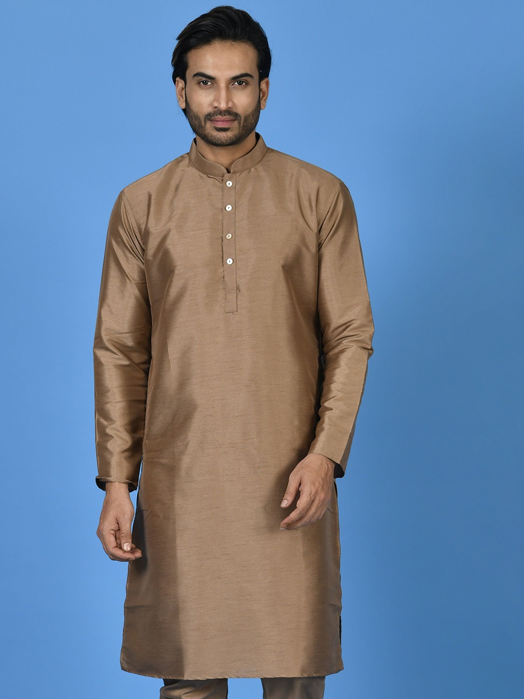 

Sayisha Mandarin Collar Long Sleeves Silk Straight kurta, Brown