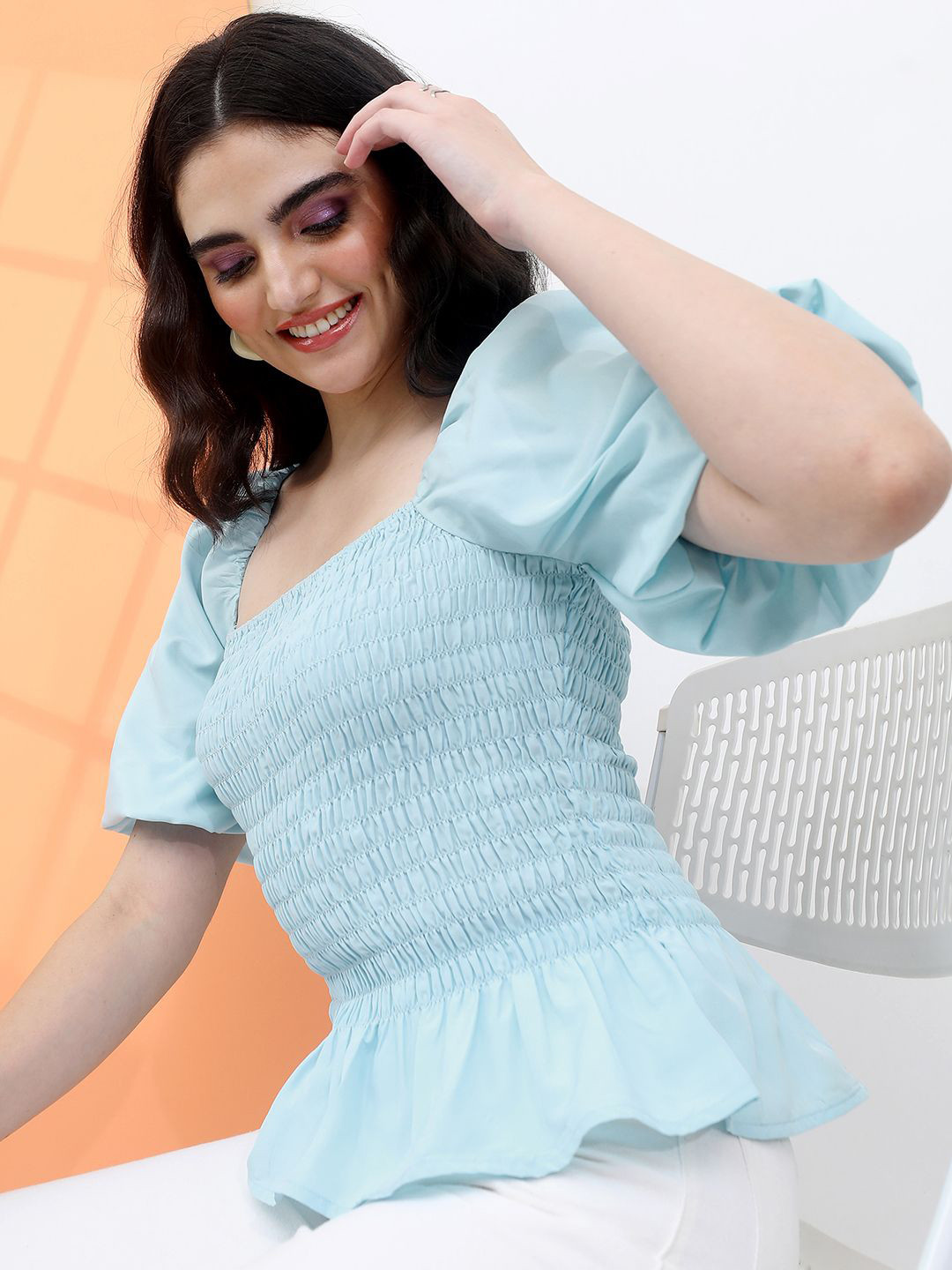 

Tokyo Talkies Flutter Sleeve Top, Blue